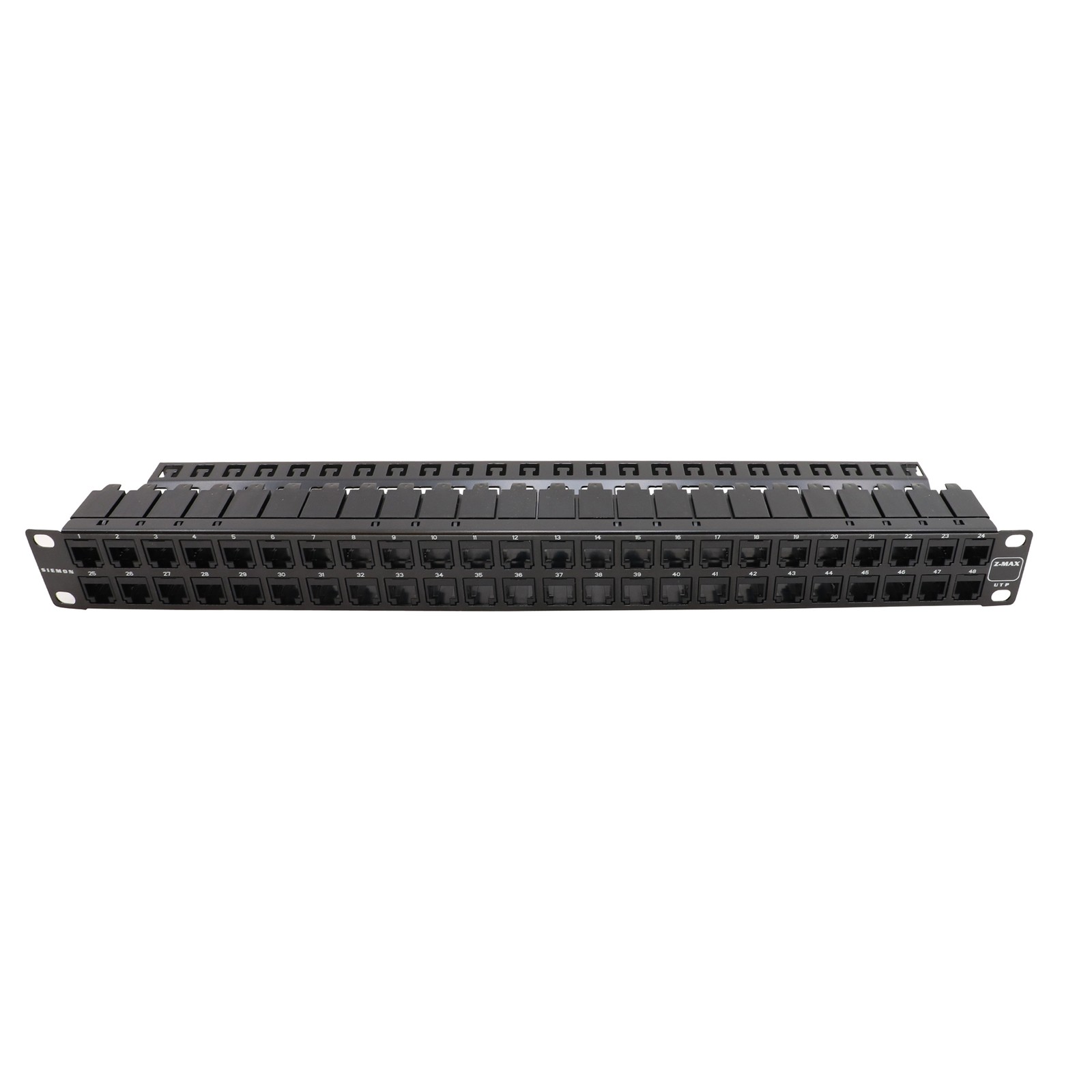 SIEMON Z6-PNL-U48K LOADED ZMAX 48-PORT CAT6 PATCH PANEL, UTP, FLAT, BLACK