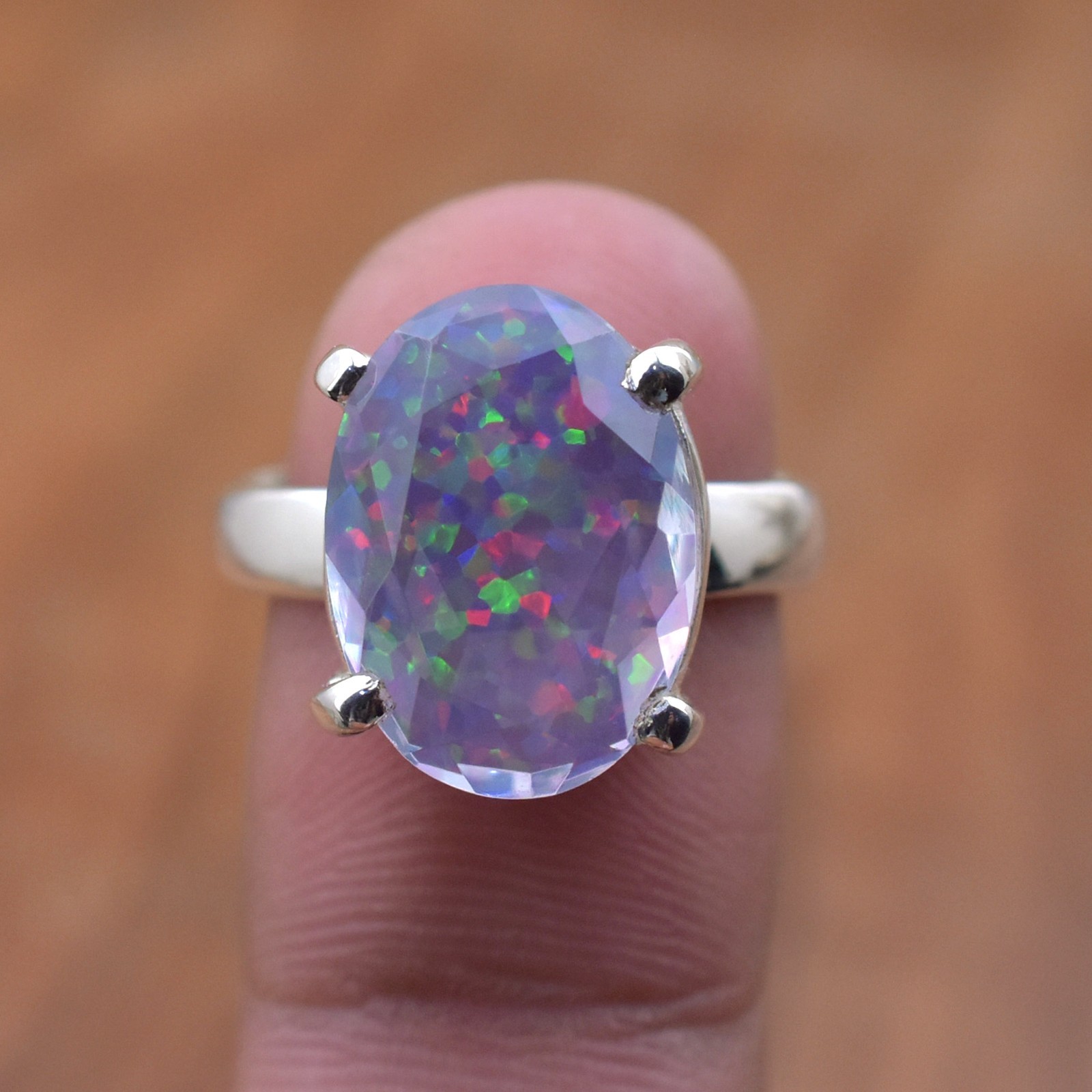 Handmade Ring, Lavender Opal Ring 925 Sterling Silver Cushion Cut Statement Ring