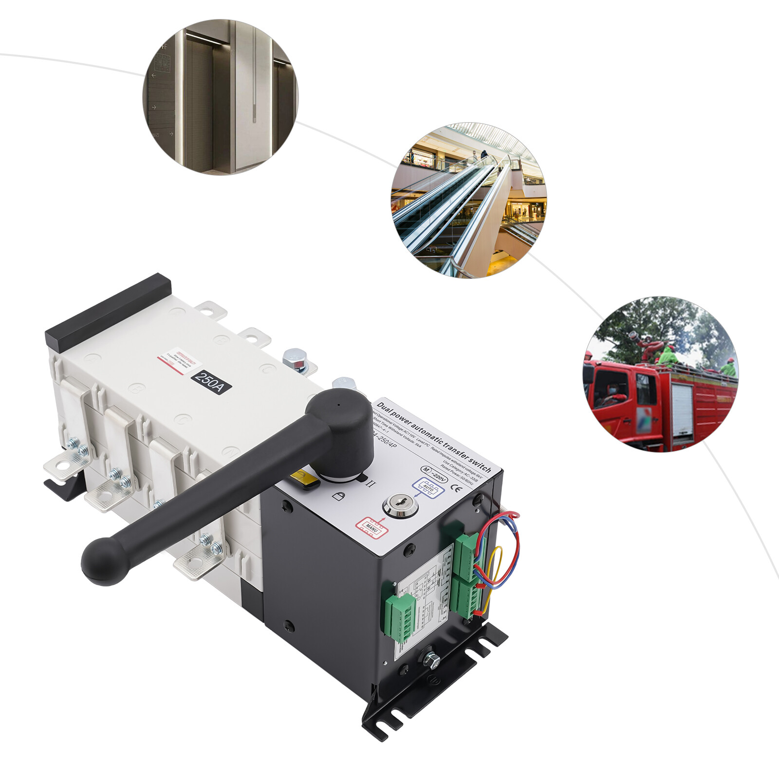 Automatic Transfer Switch 250A 4-Poles AC 110V 220V Grid to Generator Industrial