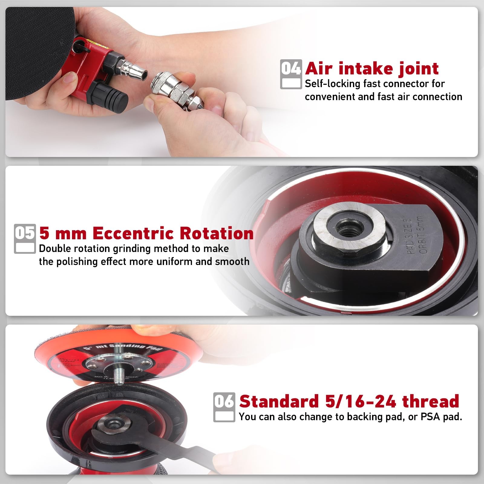 Kuimit Professional 6 Dual Action Random Orbit Air Sander Pneumatic Palm Sander