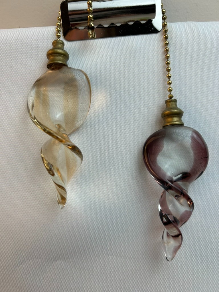 Vintage Purple & Tan Swirled Art Glass Light/Fan Pull Chain Pendants (2)