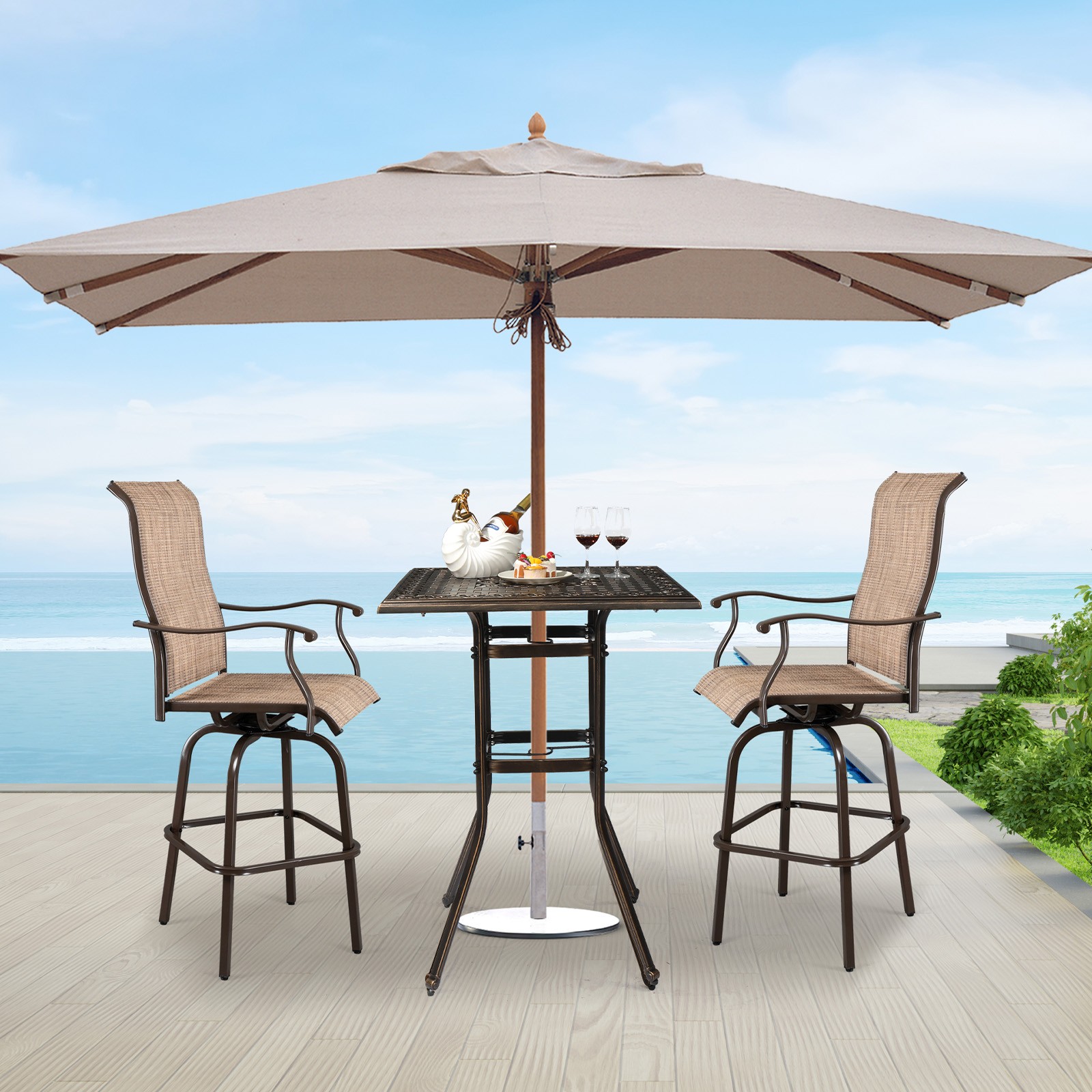 Outdoor End Table Patio Furniture Cast Aluminum Side Table with Umbrella Hole