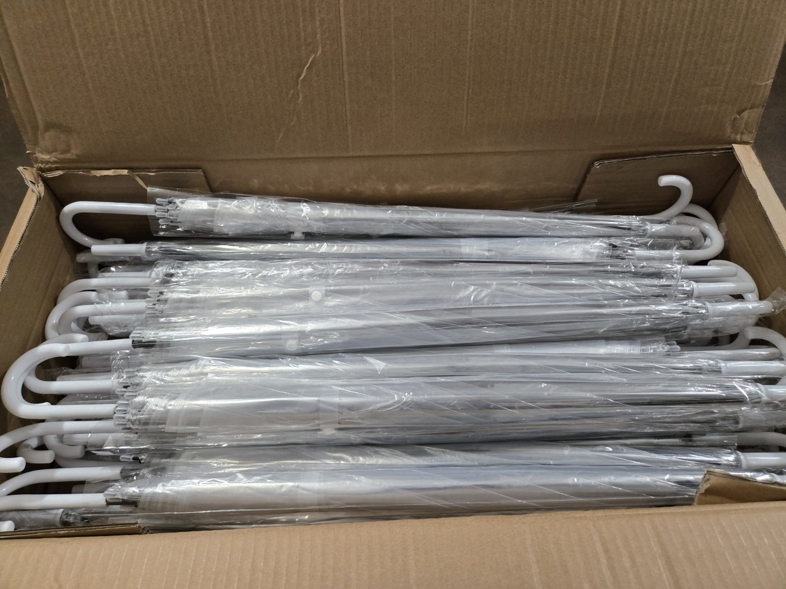 40 Pack Clear Wedding Umbrellas Bulk Transparent Auto Open Stick - Open Box