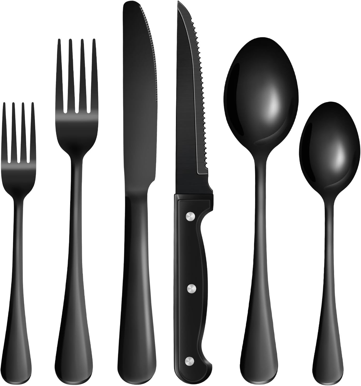 24-Piece Black Silverware Set with Steak Knives Black Stainless Steel Flatware