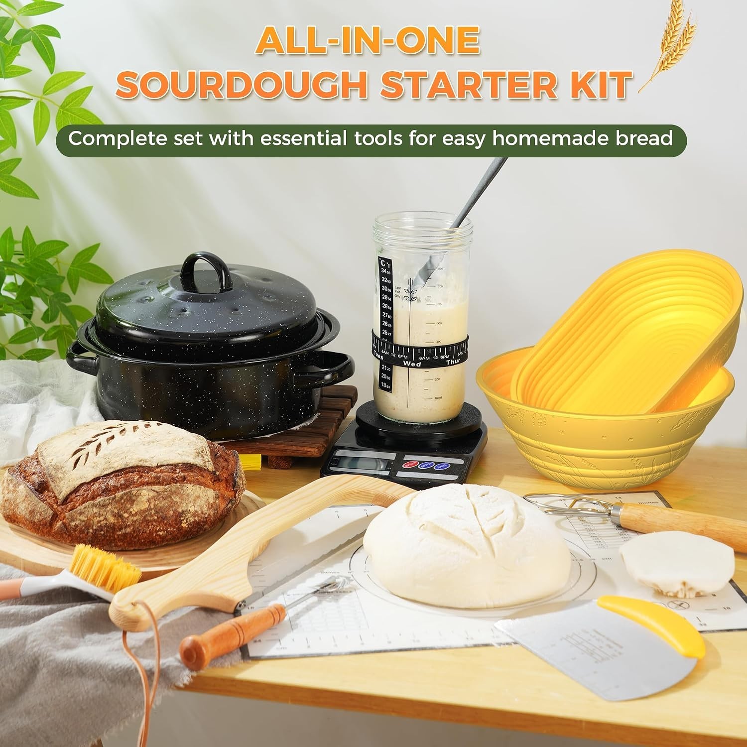 34 oz Sourdough Starter Kit: Complete Beginner’s Bread Baking Set in Yellow