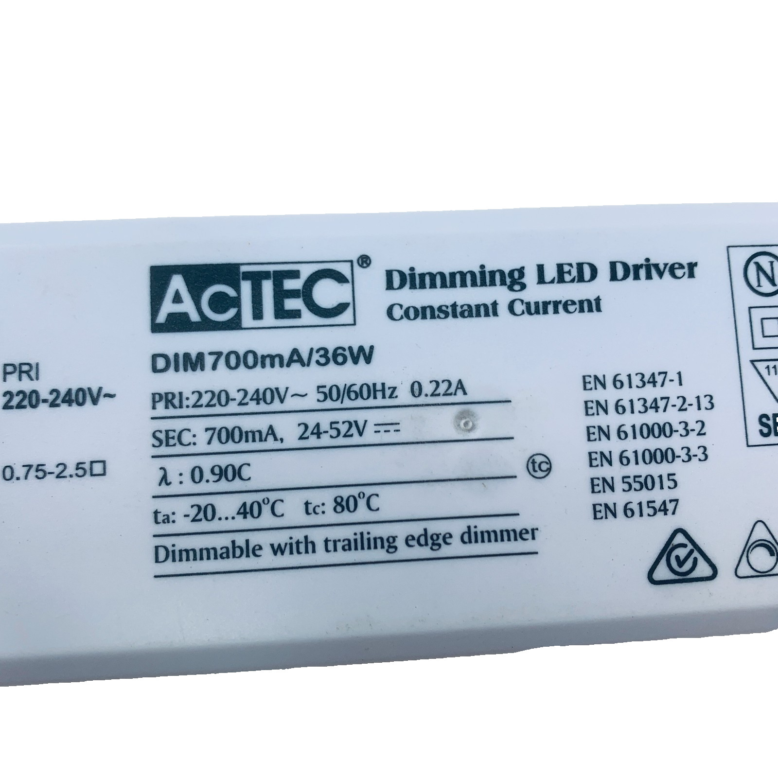 ACTEC DIM700mA/36W Dimming LED Driver Constant Current Sec: 24-52VAC/DC 700mA