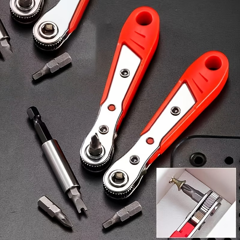 Ratcheting Right Angle Screwdriver Hex Drive 90 Degree Offset + 10pc Bits Set US