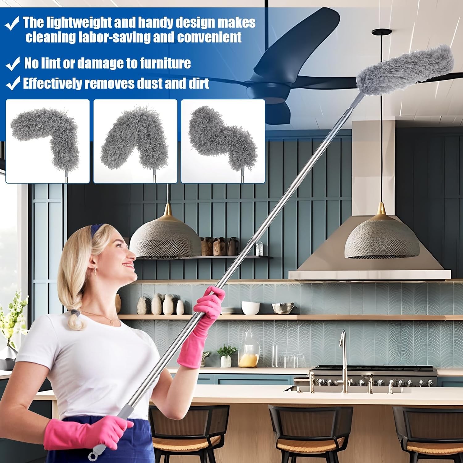 Feather Duster Set (4 Pieces), 30-100 inch Microfiber Retractable Gap Duster ...