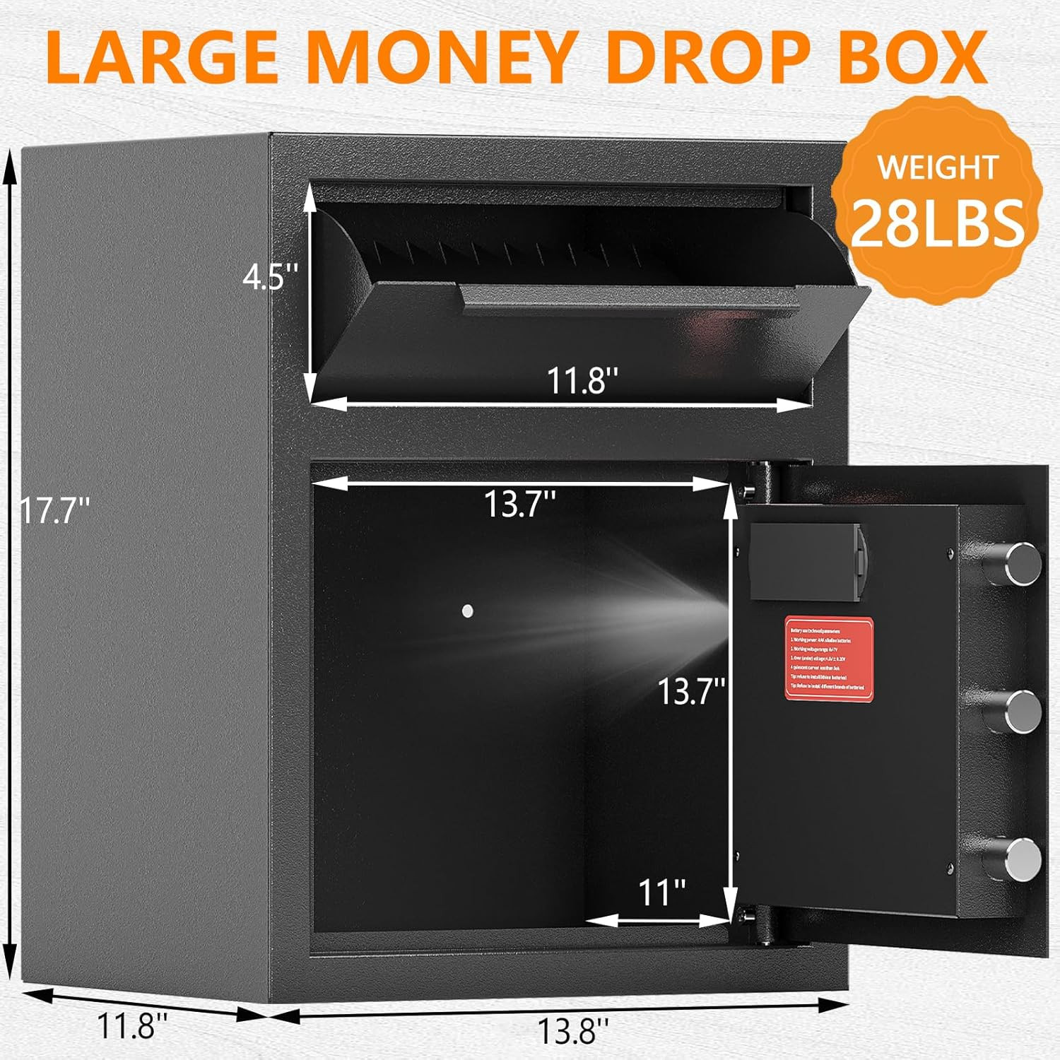 2.0 CUB Depository Drop Safe Fireproof, Front Drop Slot Lock Box with Digital...