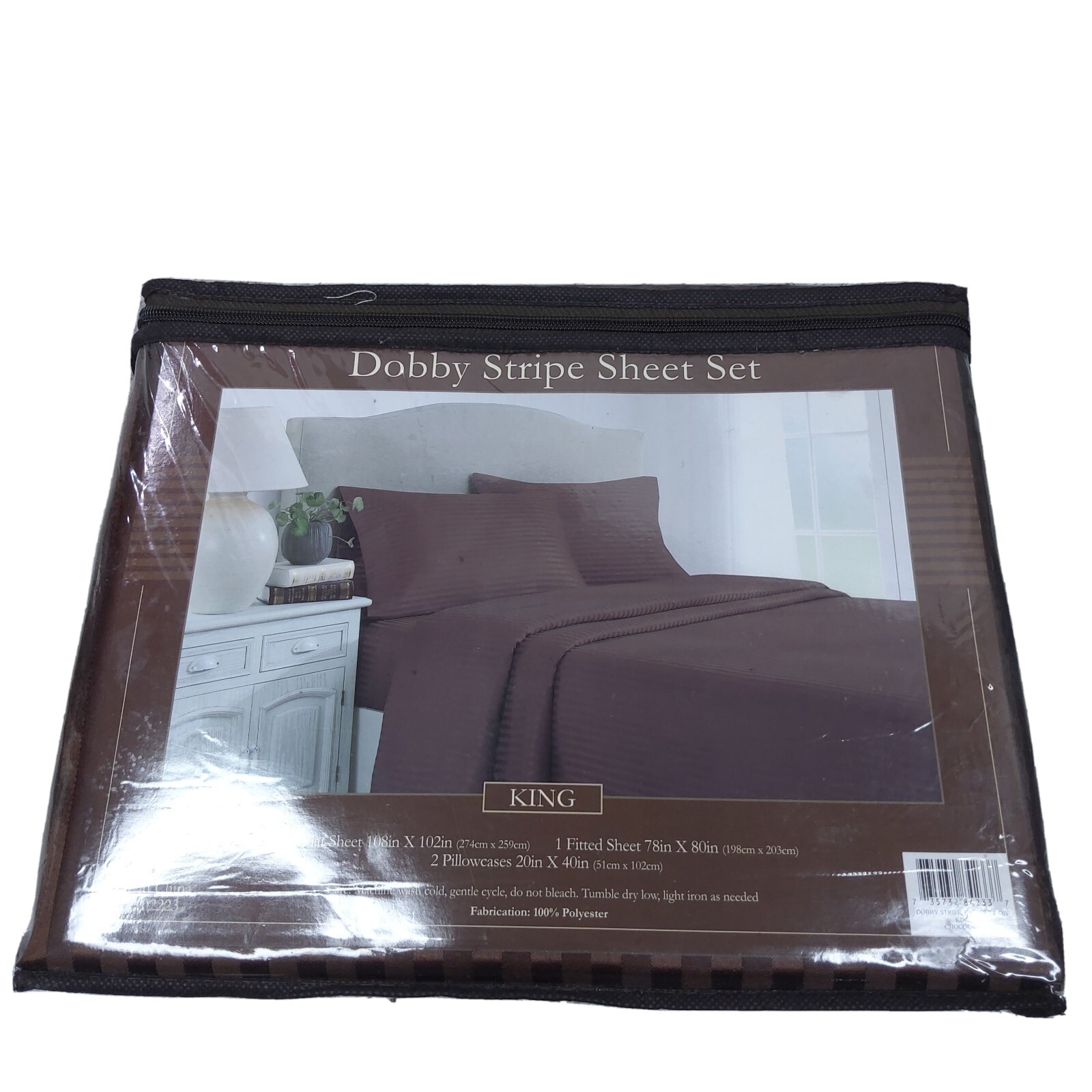 NWT VICTORIA CLASSICS Dobby Stripe 4 PIECE King Size SHEET SET Brown Chocolate