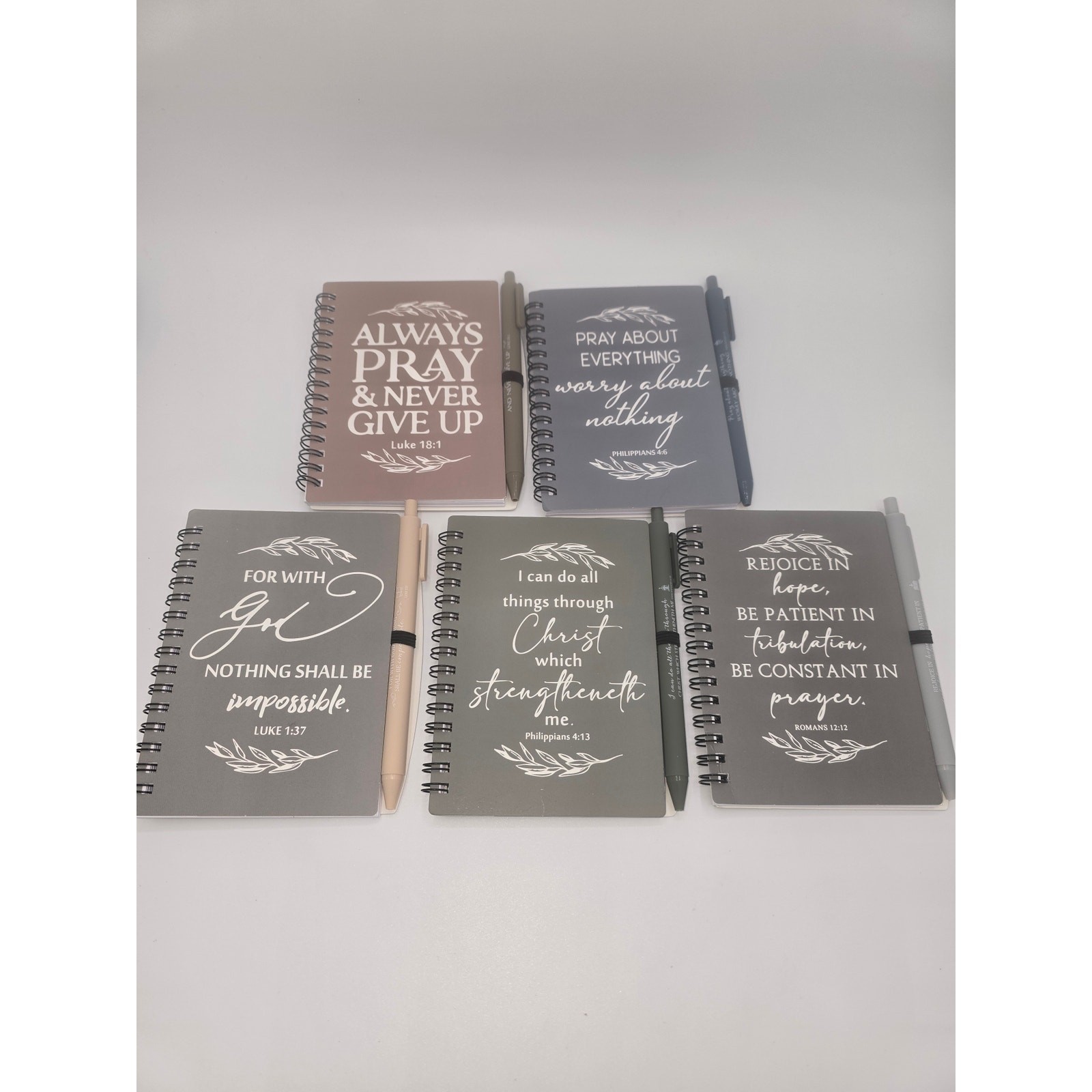 5-Pack of Inspirational Religious Notebooks & Matching Pen w/Scriptures