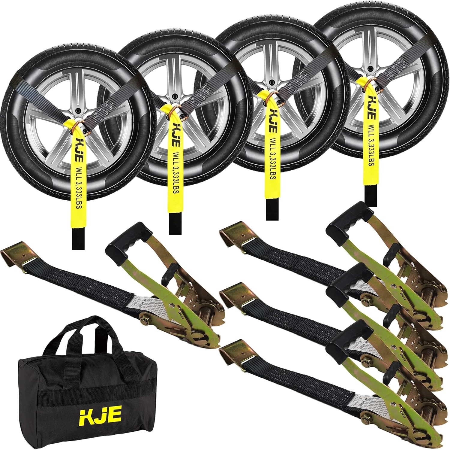 4 Pack Car Tie Down Straps Tire Ratchet Strap Flat Hooks 2x10 10000LBS