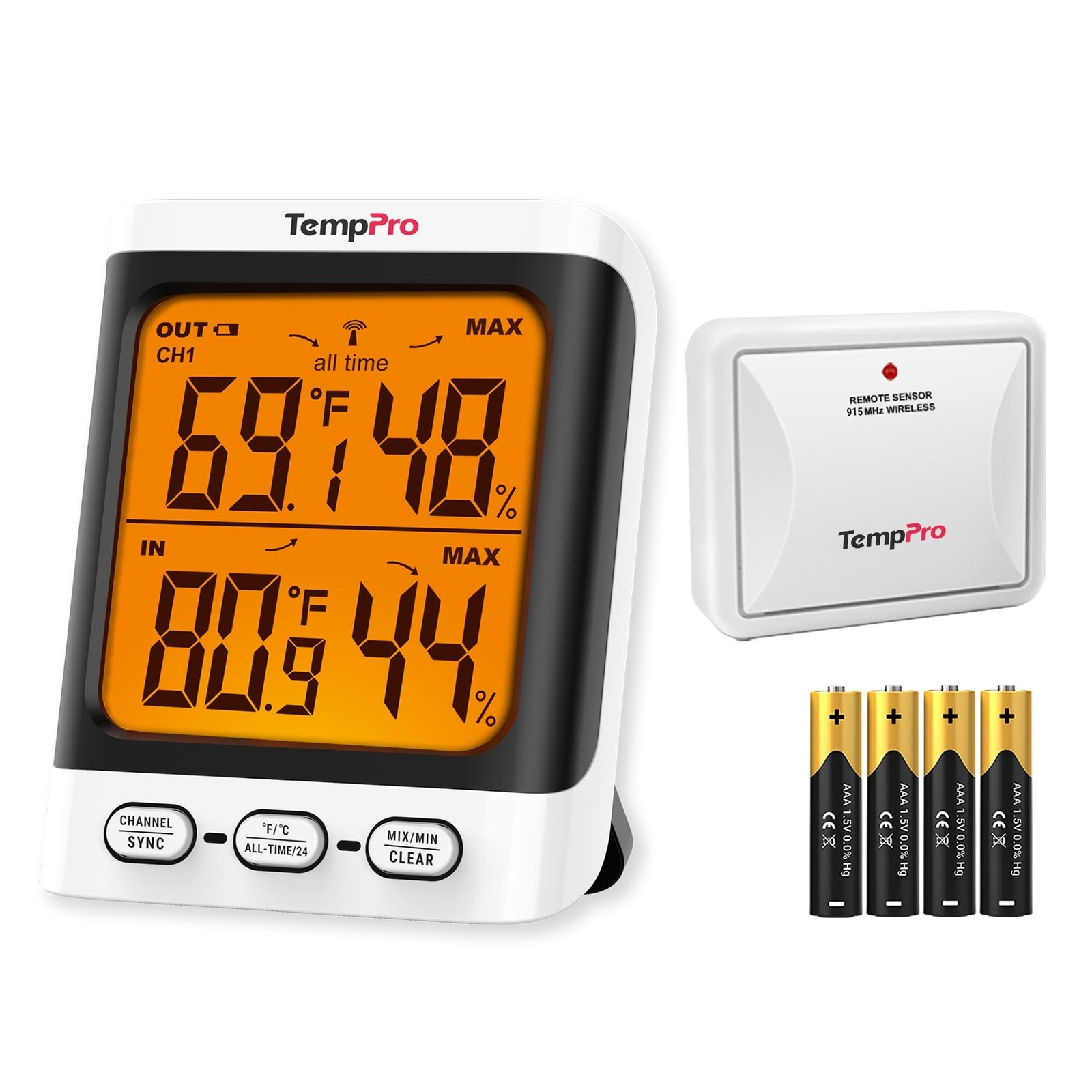 TempPro Indoor Outdoor Thermometer Wireless, 500 ft Outside Thermometer with ...
