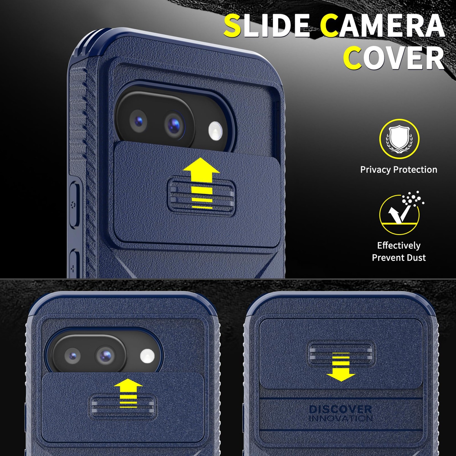 Google Pixel 9A Case Rugged Shockproof Slide Camera Cover with Screen Protector