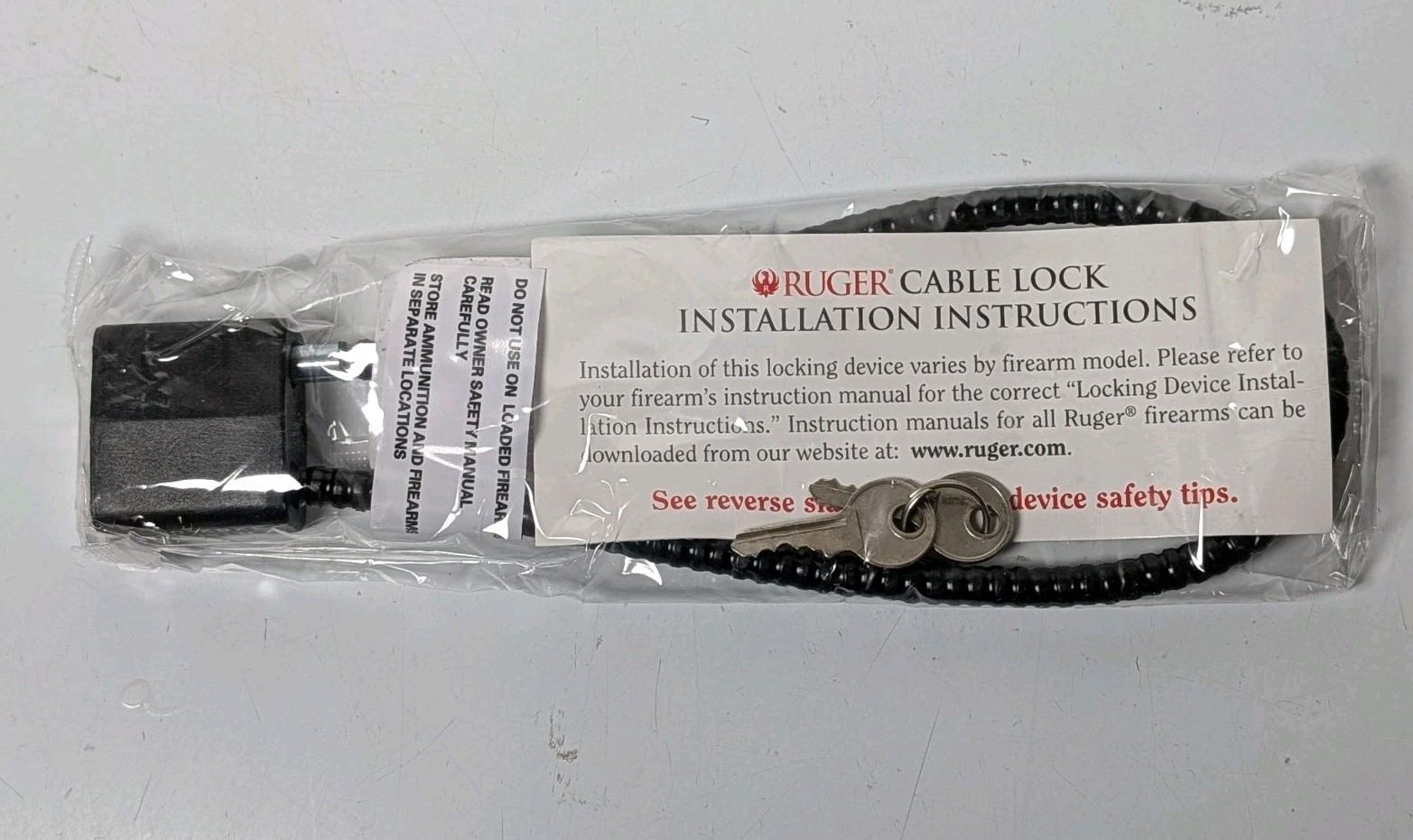 Ruger Black Cable Gun Lock w/ Instructions & 2 Keys NEW