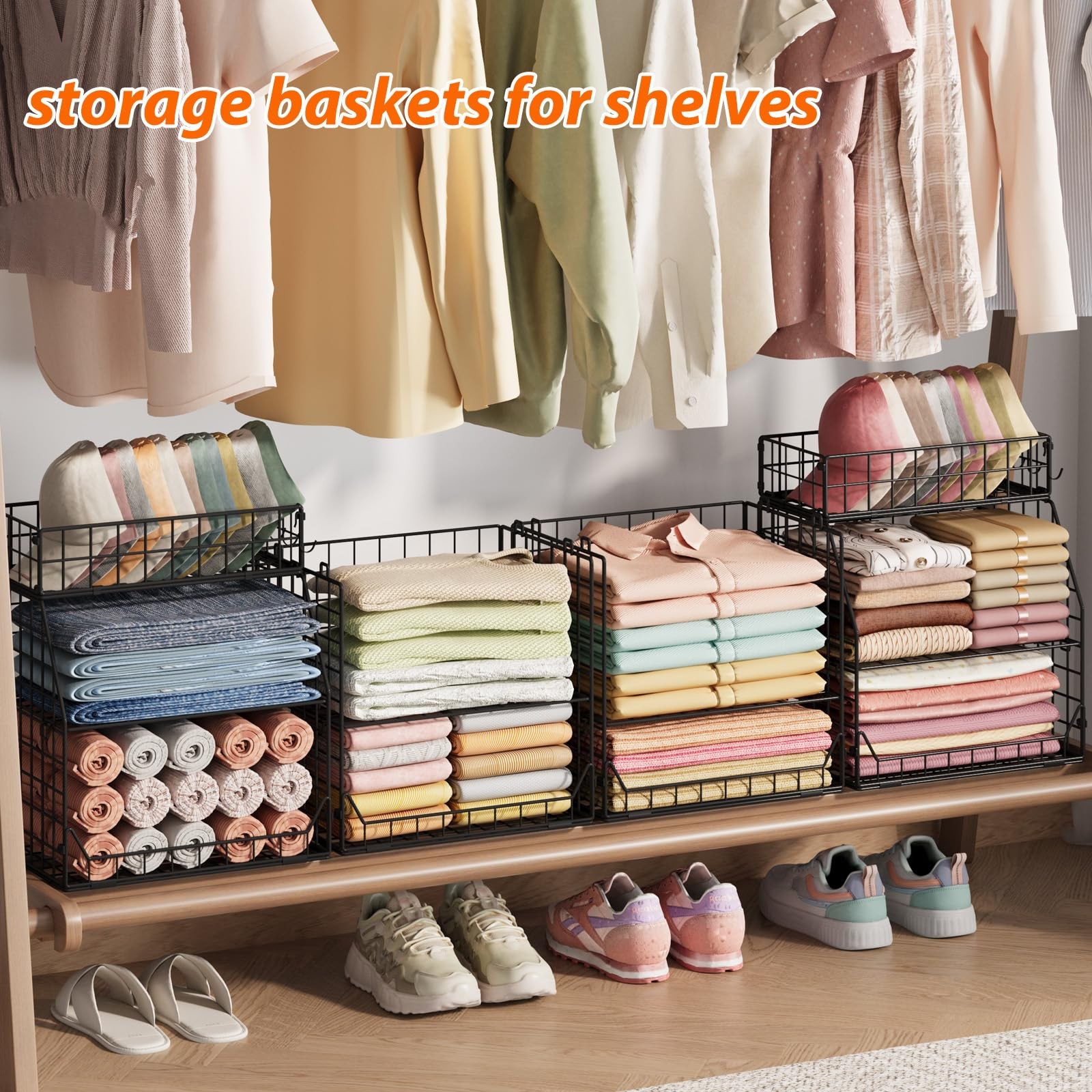 5-Tier Stackable Closet Organizers and Storage with Small Basket for Hats,Clo...
