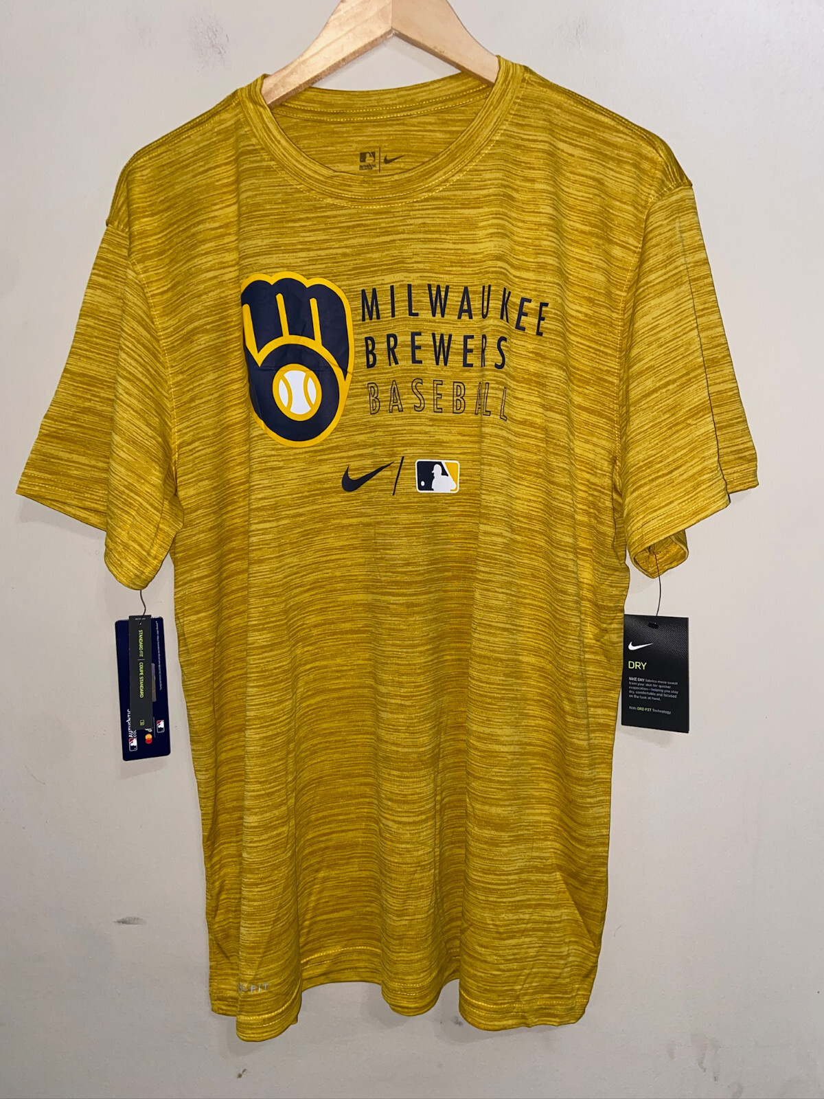 Nike Milwaukee Brewers Authentic Collection Velocity Practice Shirt Gold Mens XL