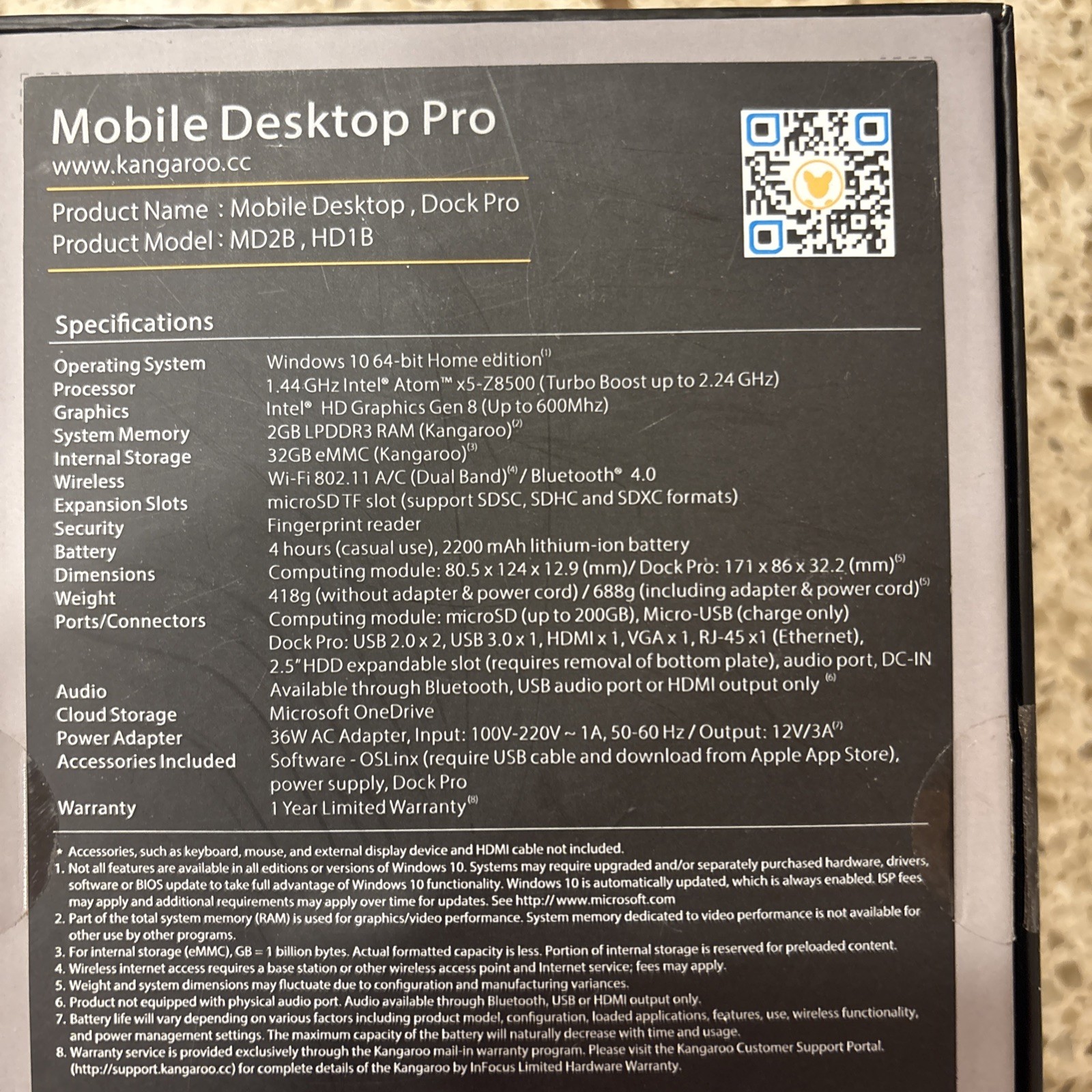 Kangaroo Mobile Desktop Computer MD2B HD1B 1.44GHz 2GB 32GB BLUETOOTH