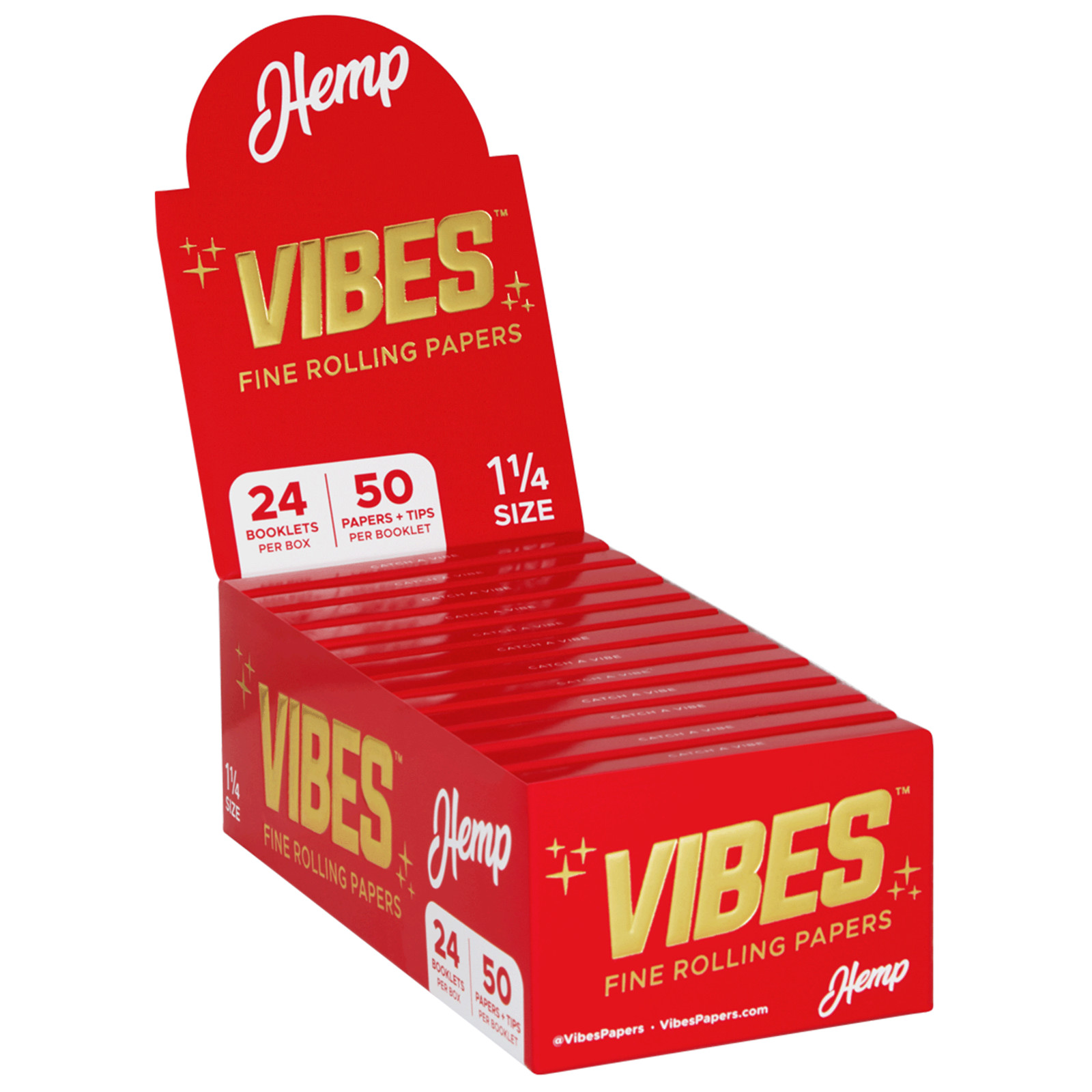 VIBES Rolling Papers - Hemp + Tips - 1 1/4 Size Paper (Box of 24)