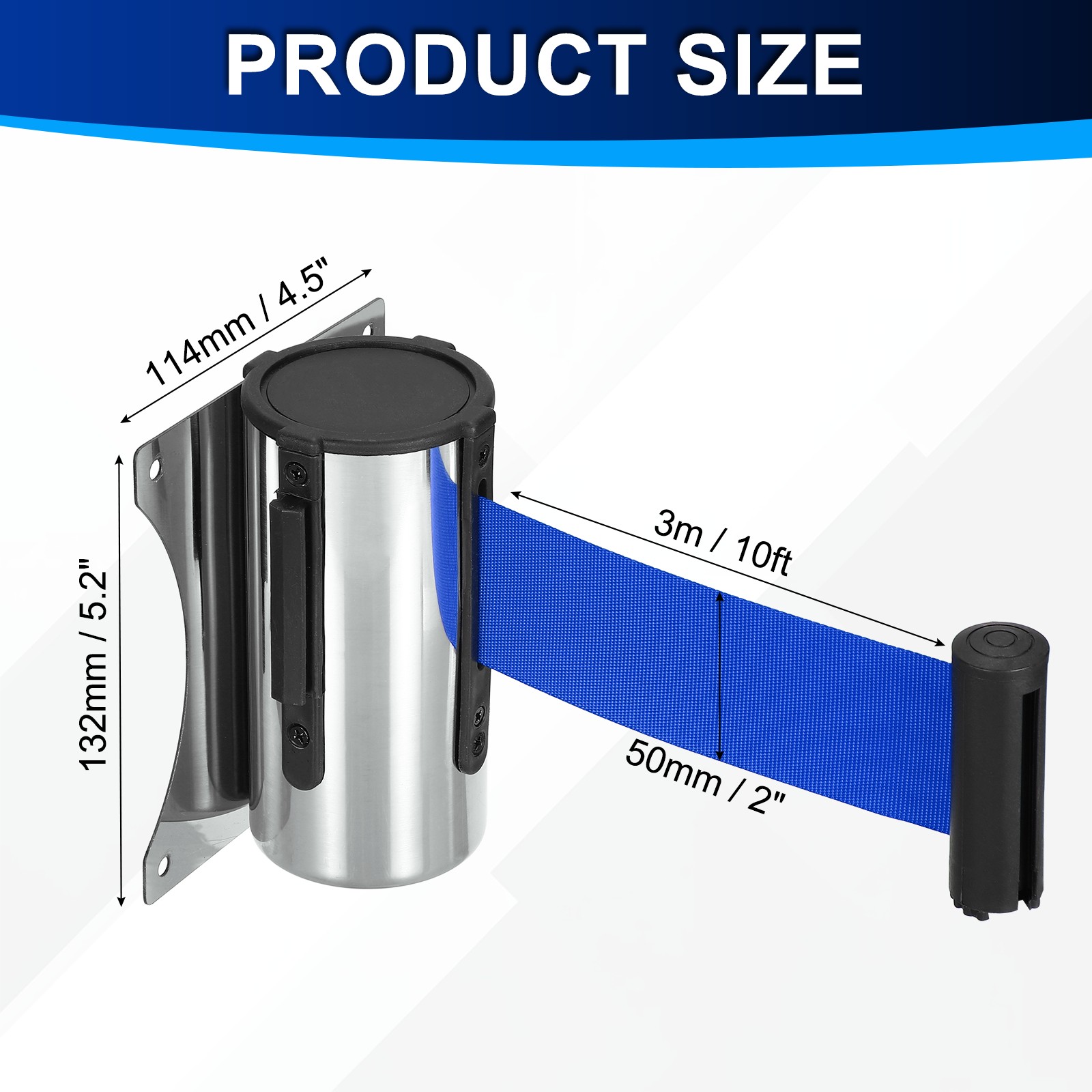Fixed Wall Mount Retractable Belt Barrier (10 Feet, Dark Blue) (2 Pcs)
