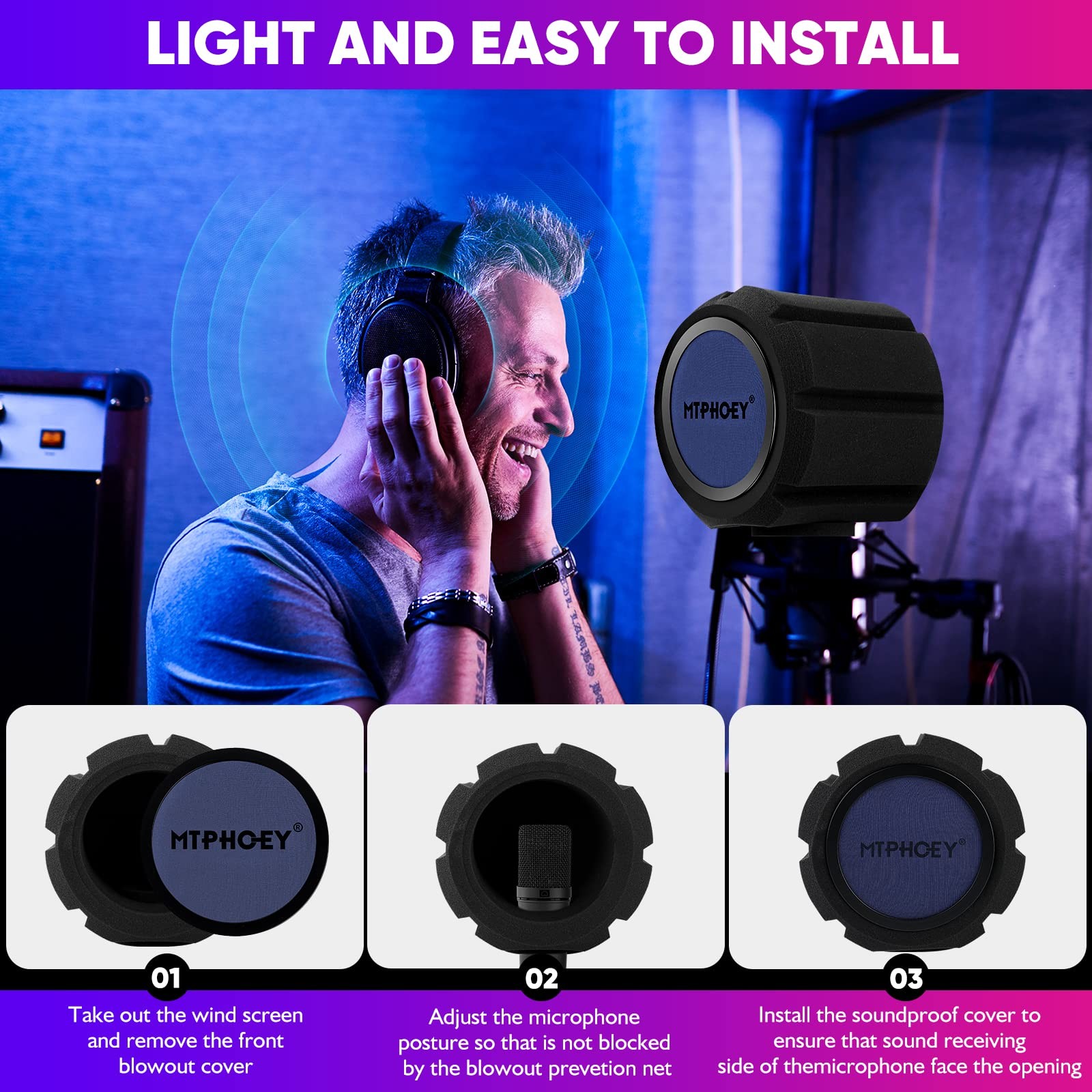 Microphone Windscreen Pop Filter with Gift Mic Stand&Holder,Recording Shield，...