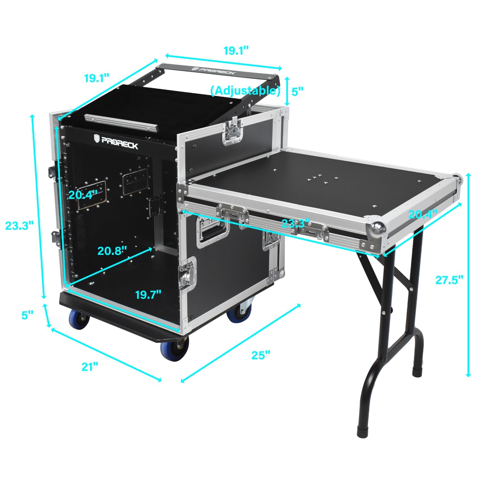 Proreck 12U Rack Case With Slant Mixer Top, 20'' Depth, side table