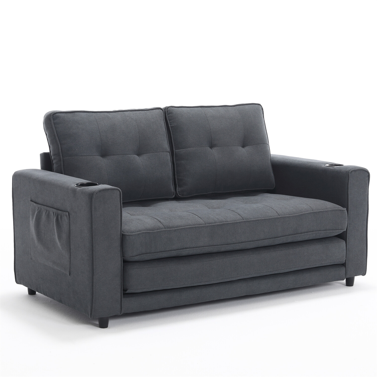 Convertible Sofa Bed Loveseat Futon Sofa Couch w/ Pull-Out Bed Dark Gray