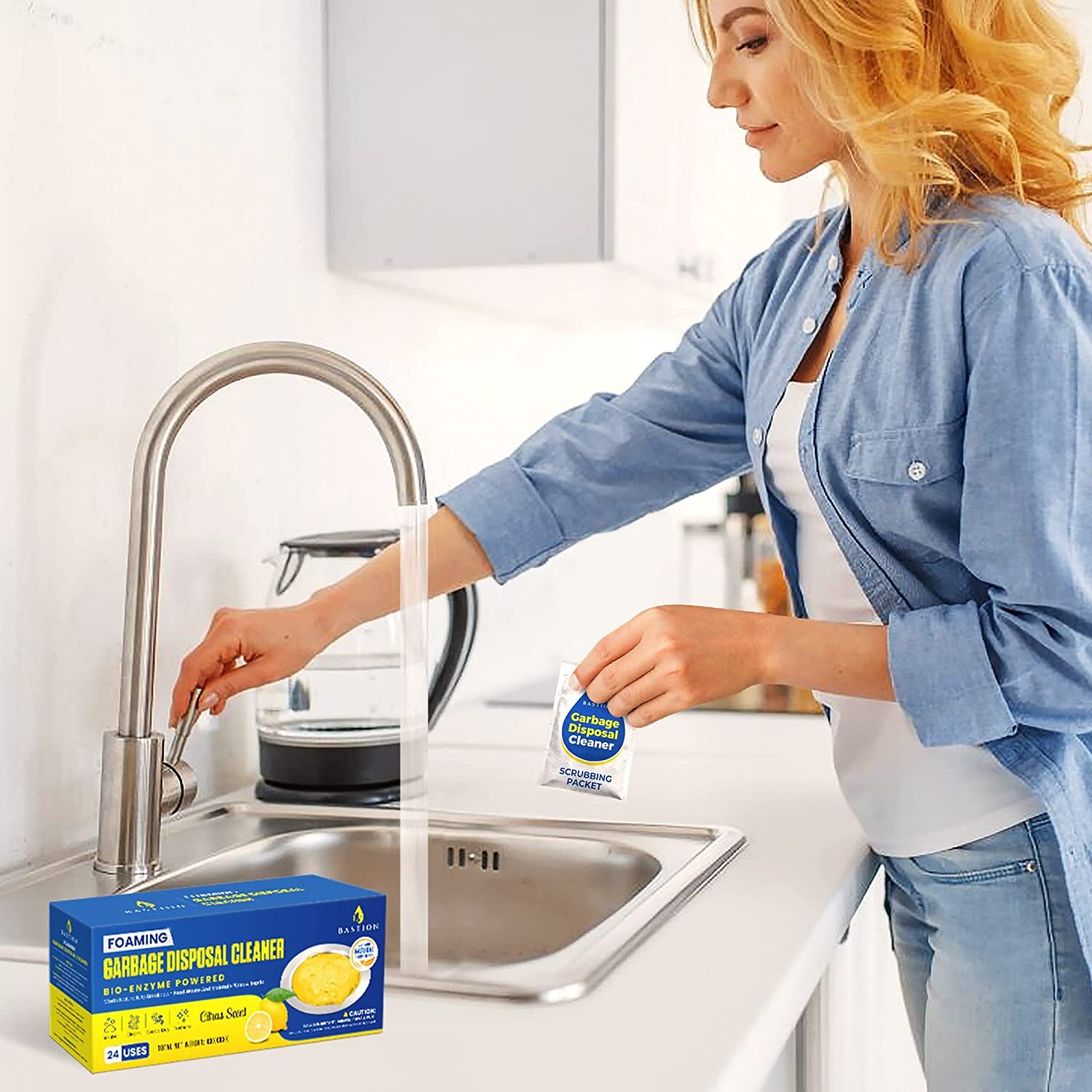 Bastion Foaming Garbage Disposal Cleaner & Deodorizer - 24-Count. Lemon Scented
