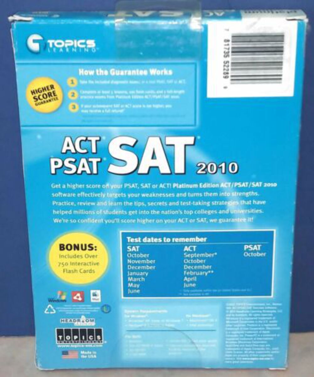 Topics Learning ACT PSAT SAT 2010 Platinum Edition Software New Sealed