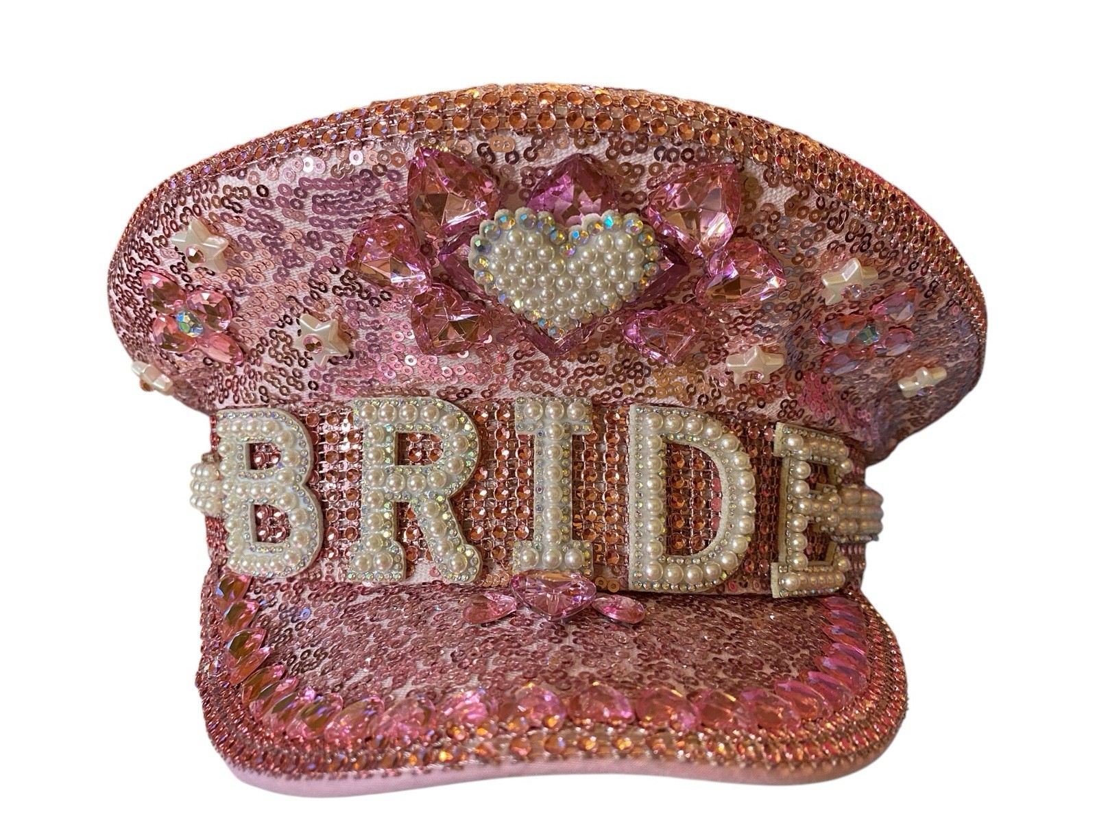 New, BRIDE, PINK, Loaded Large Sequin & Beaded Captain Hat, Bachelorette Night