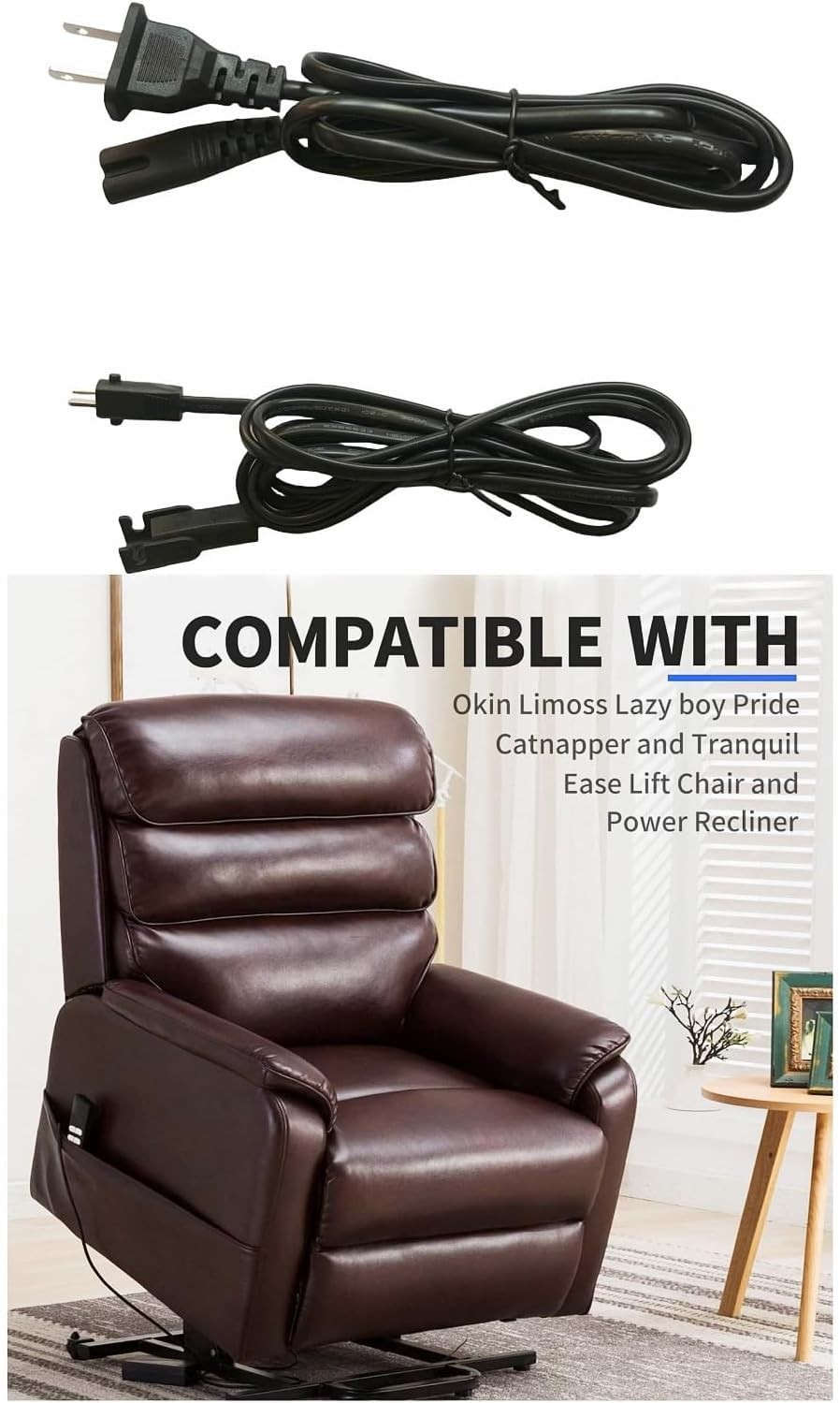 6 Feet AC Power Cord for Lift Chair/Recliner - Universal for Okin, Limoss, La...