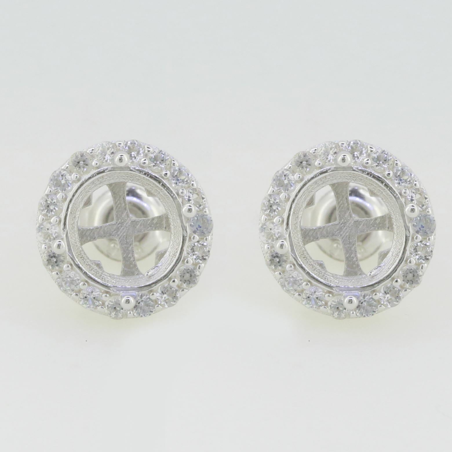 Sterling Silver Semi Mount Earrings Setting Round RD 8x8mm White Topaz PJ