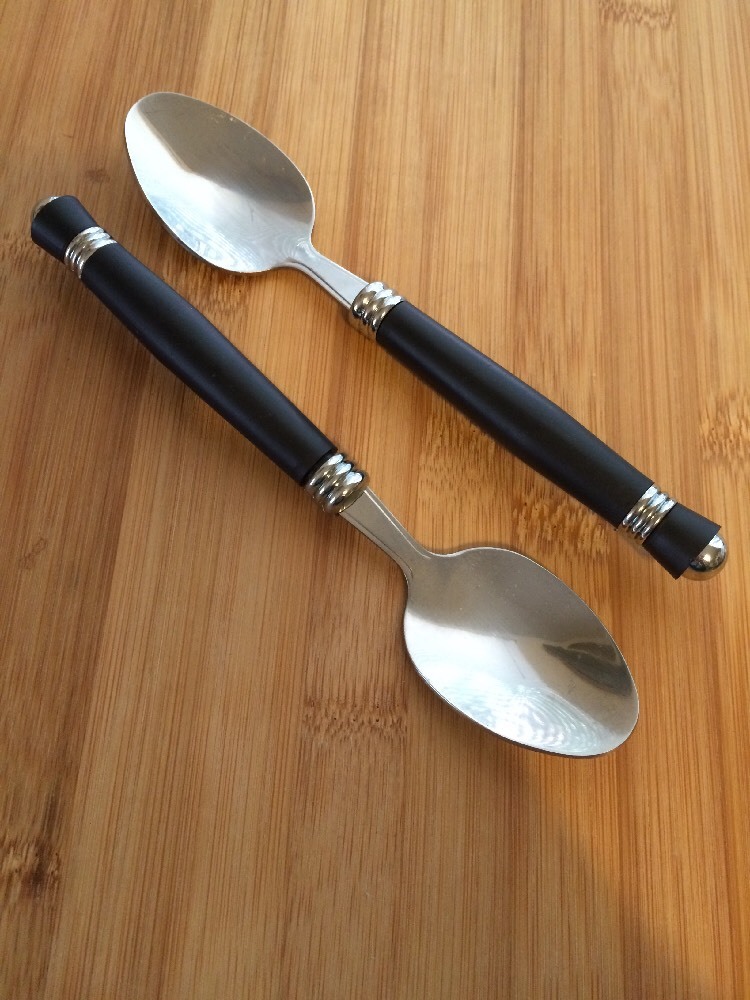 Unbranded Stainless Black Plastic Silver Ribbed Bands Ball Tip 2 TEASPOONS 6.5"