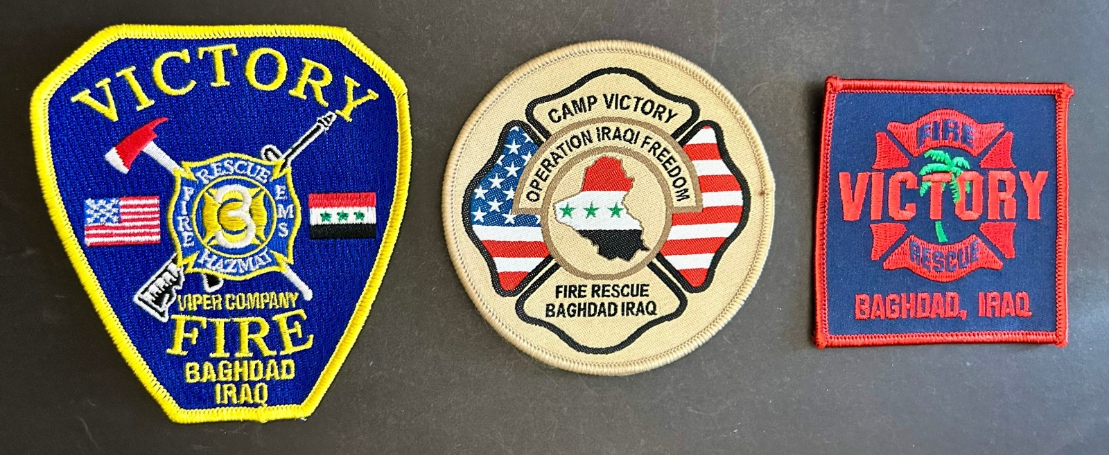 Lot of 3 Fire Rescue Camp Victory Patches Baghdad Iraq OIF
