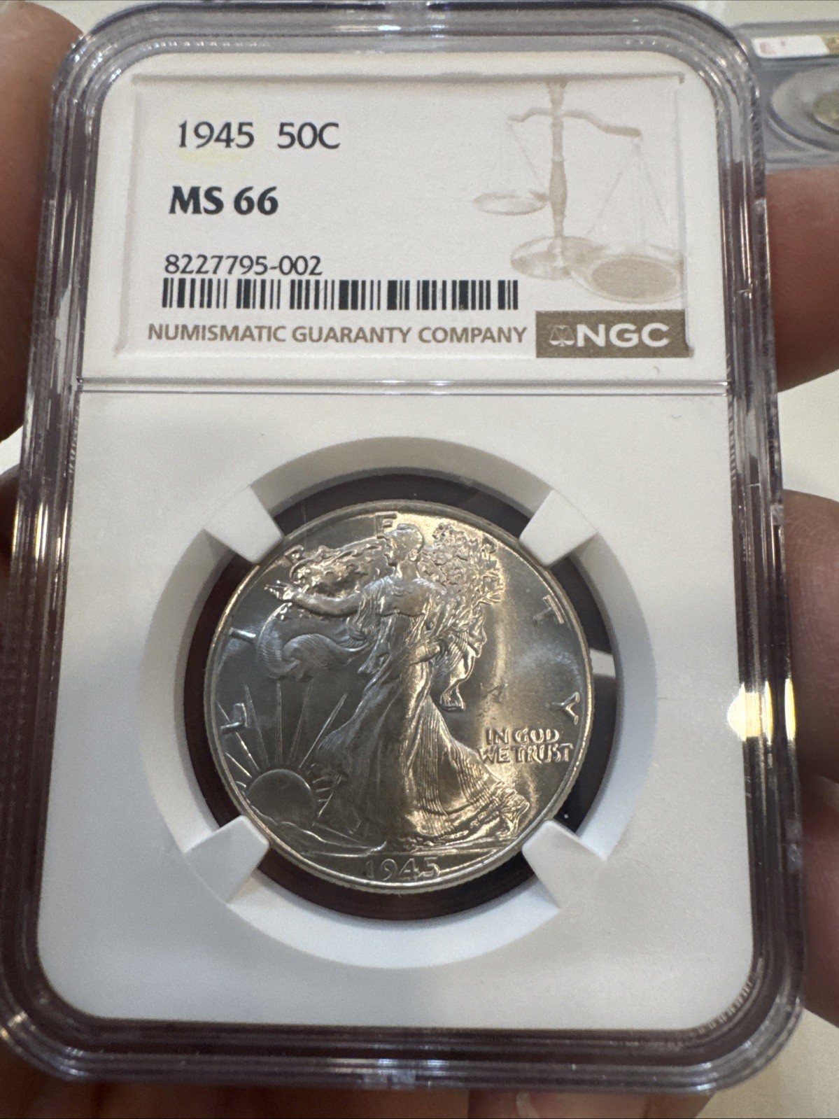 1945 50c Silver Walking Liberty Half Dollar NGC Ms66
