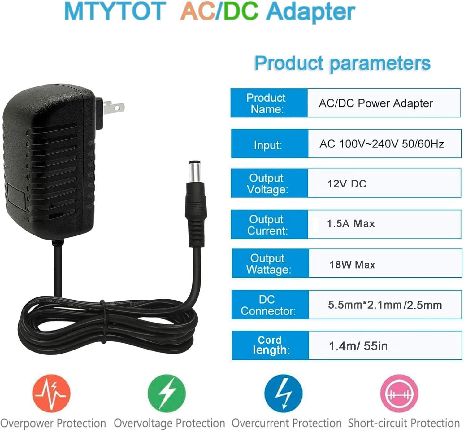 Compact 12V 1.5A Power Adapter for Models and CCTV - Safe Wall Mount Design