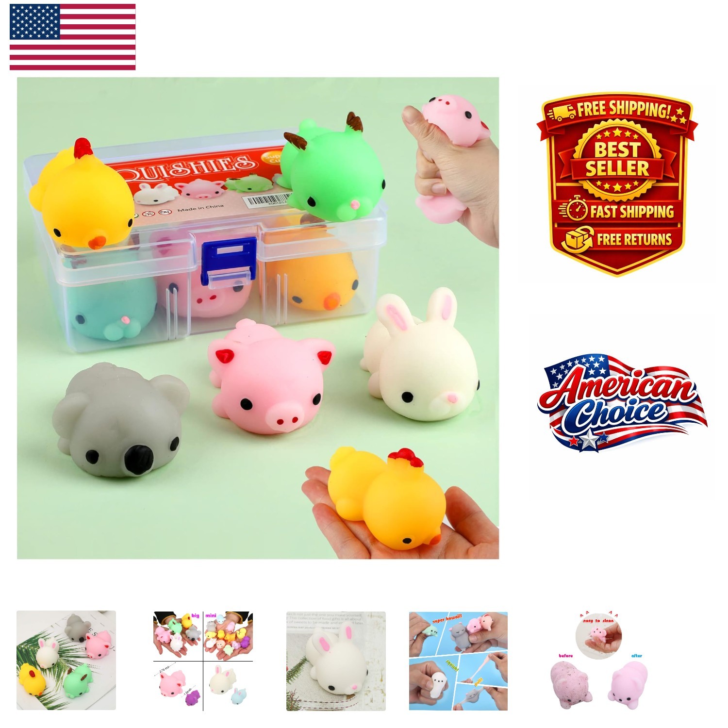 3Inch Squishy Toy Set of 5 - Fun Kawaii Animal Stress Relievers for All Ages