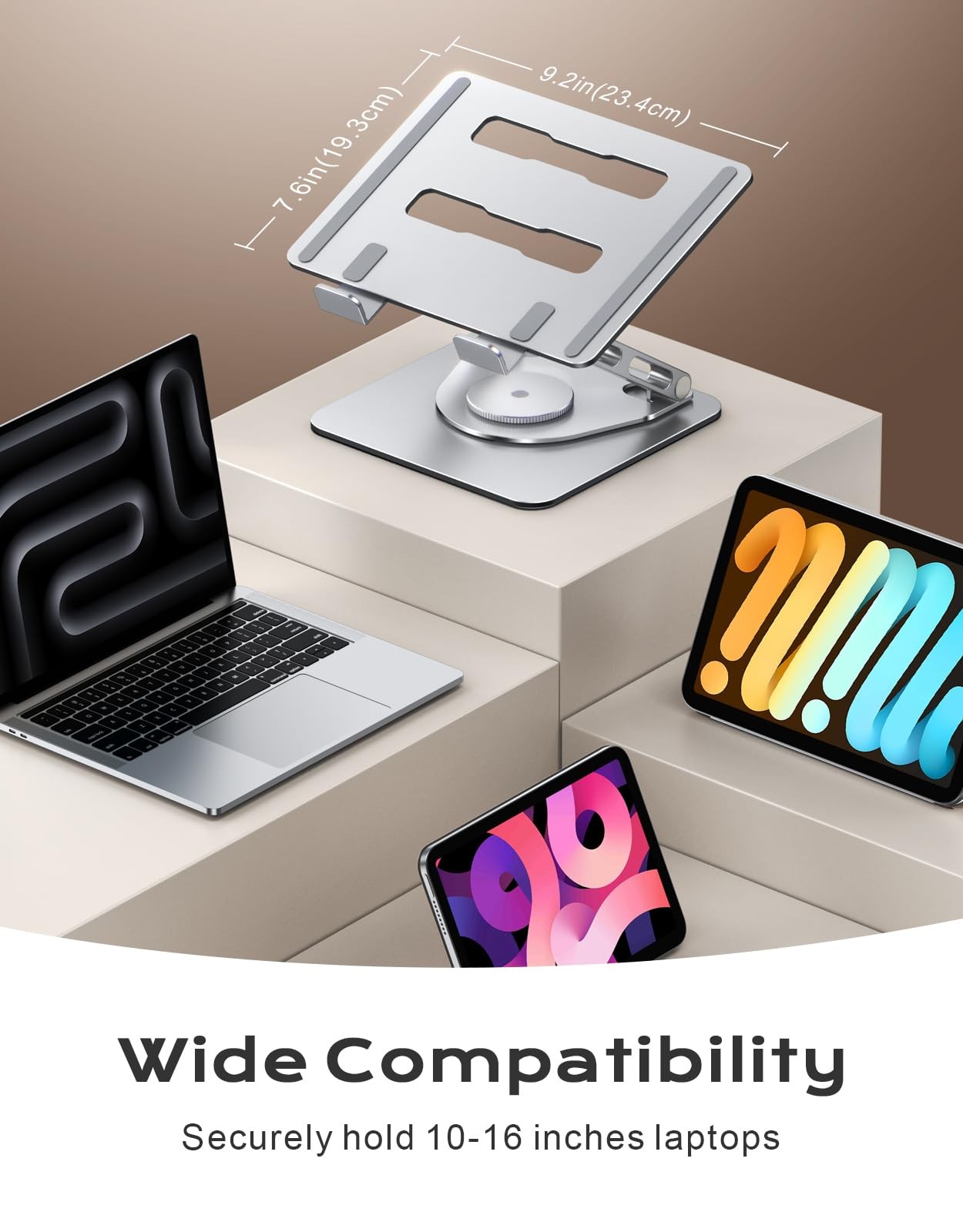 360° Rotatable Laptop Stand for Desk Adjustable Height, Ergonomic Laptop Riser