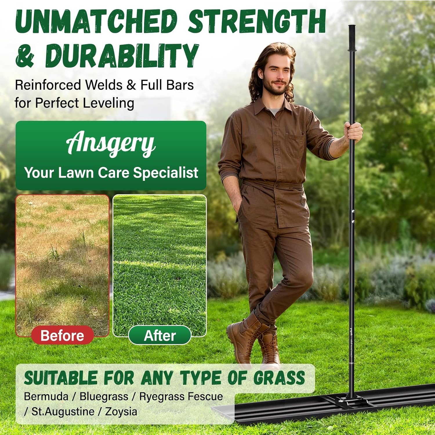 48X12 Inch Lawn Leveling Rake,Leveling Rake 78" Long Handle, Yard Level Rake,Hea