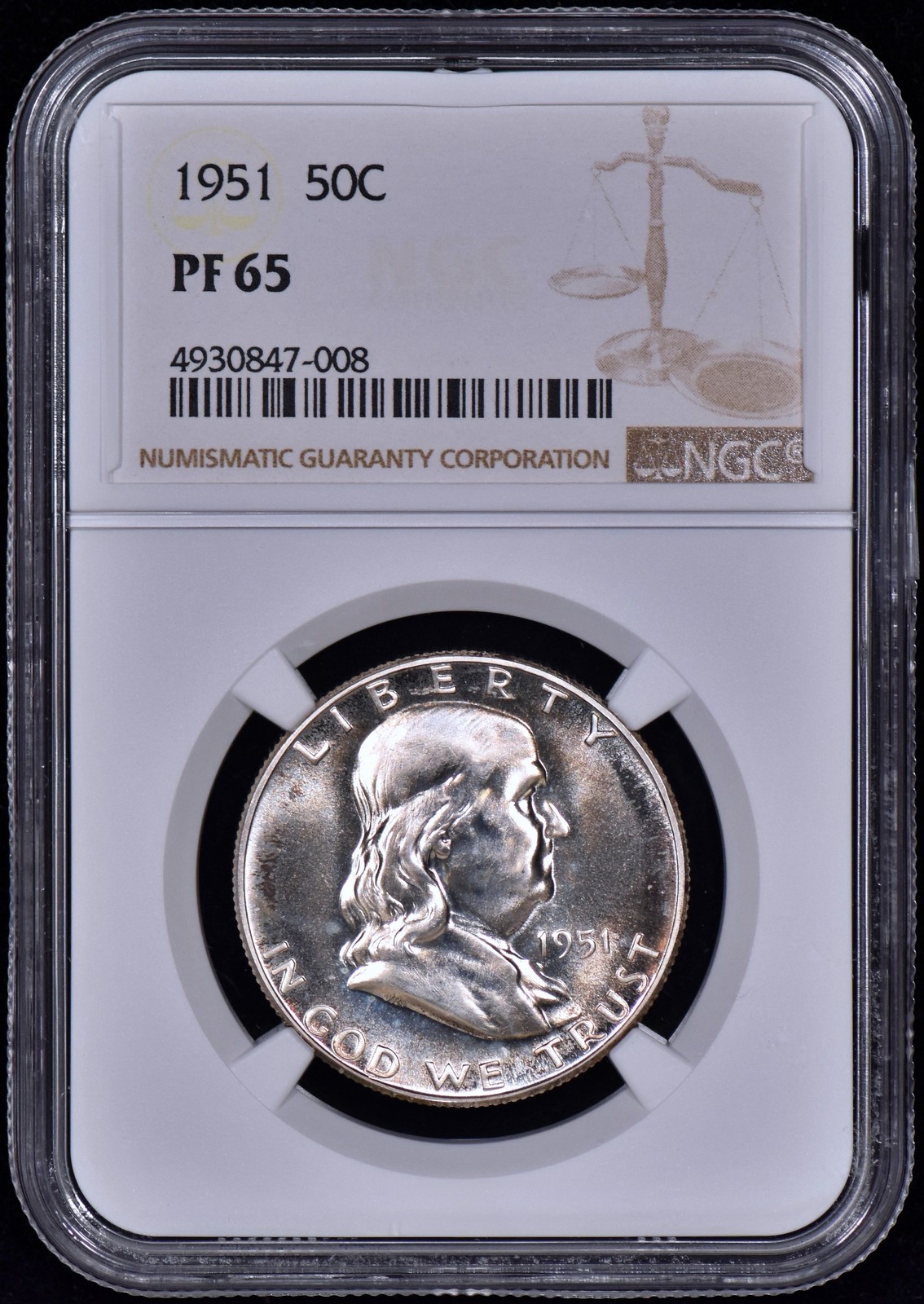 1951 Proof Franklin Half Dollar 50c NGC PF65 (PR65) Toned