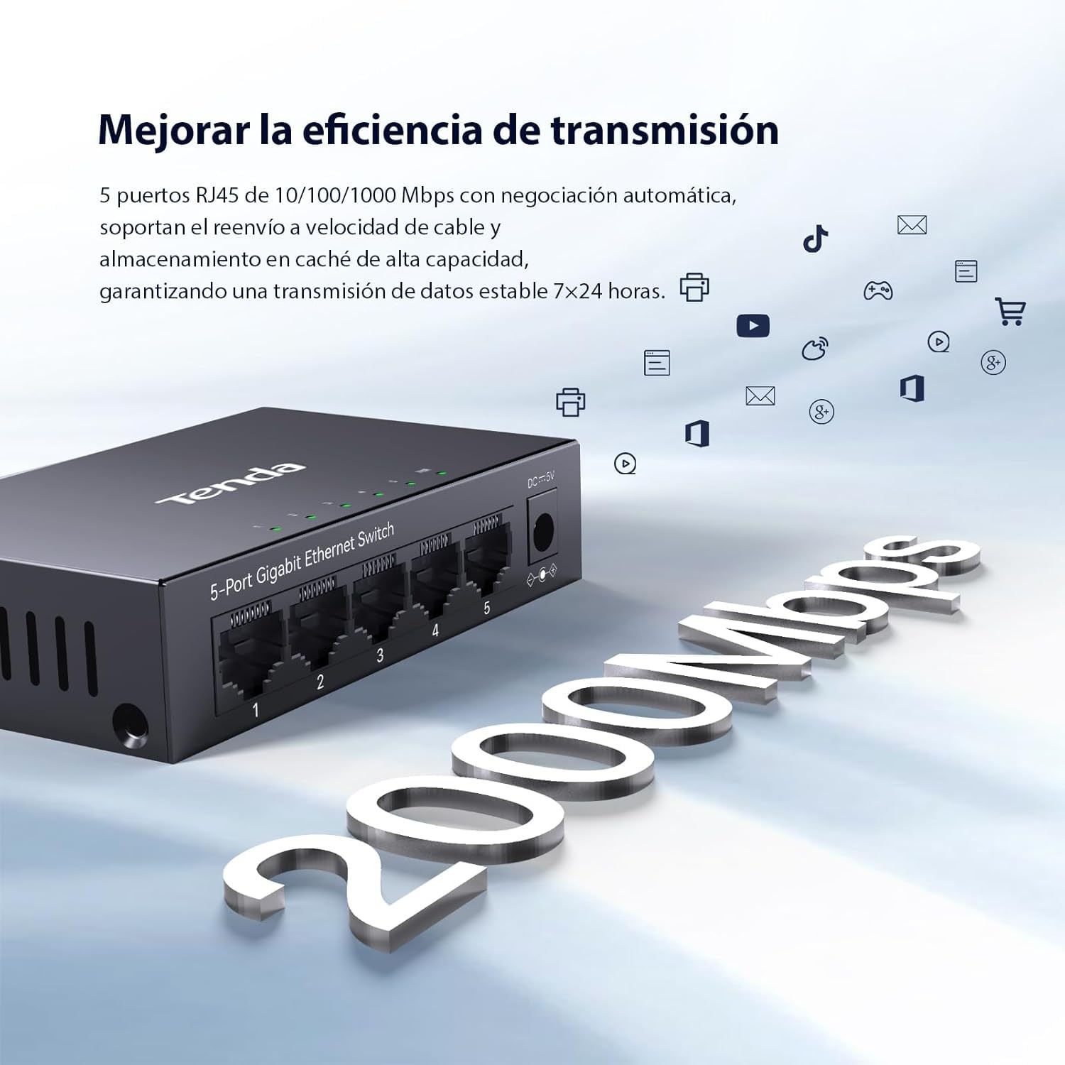 5 Port Gigabit Switch Unmanaged Ethernet Network Splitter Metal TEG1005D