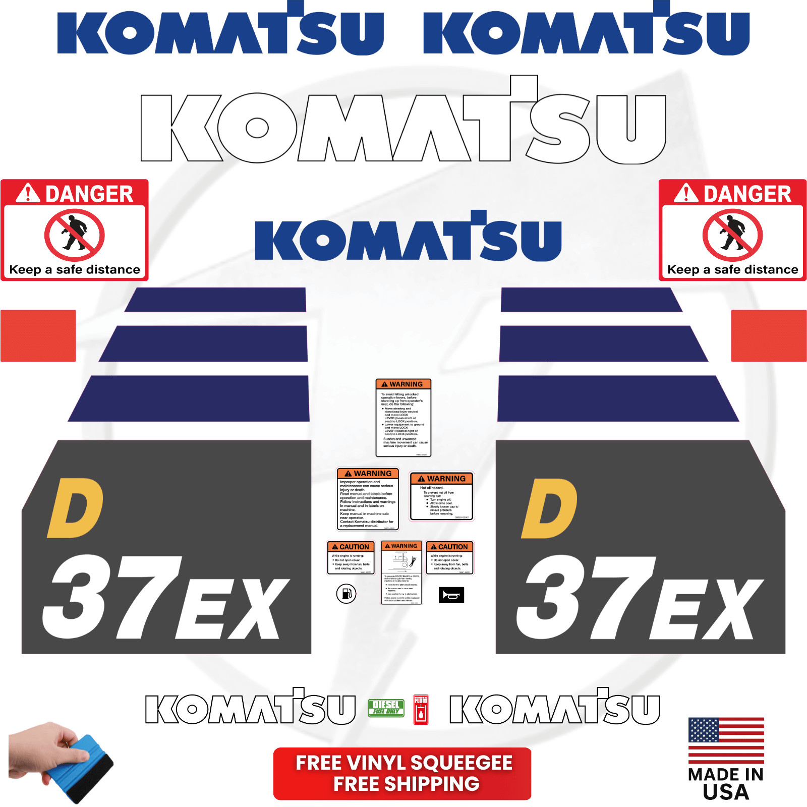 Fits Komatsu D37EX Decal Kit Dozer Stickers - 3M Vinyl - Free Shipping