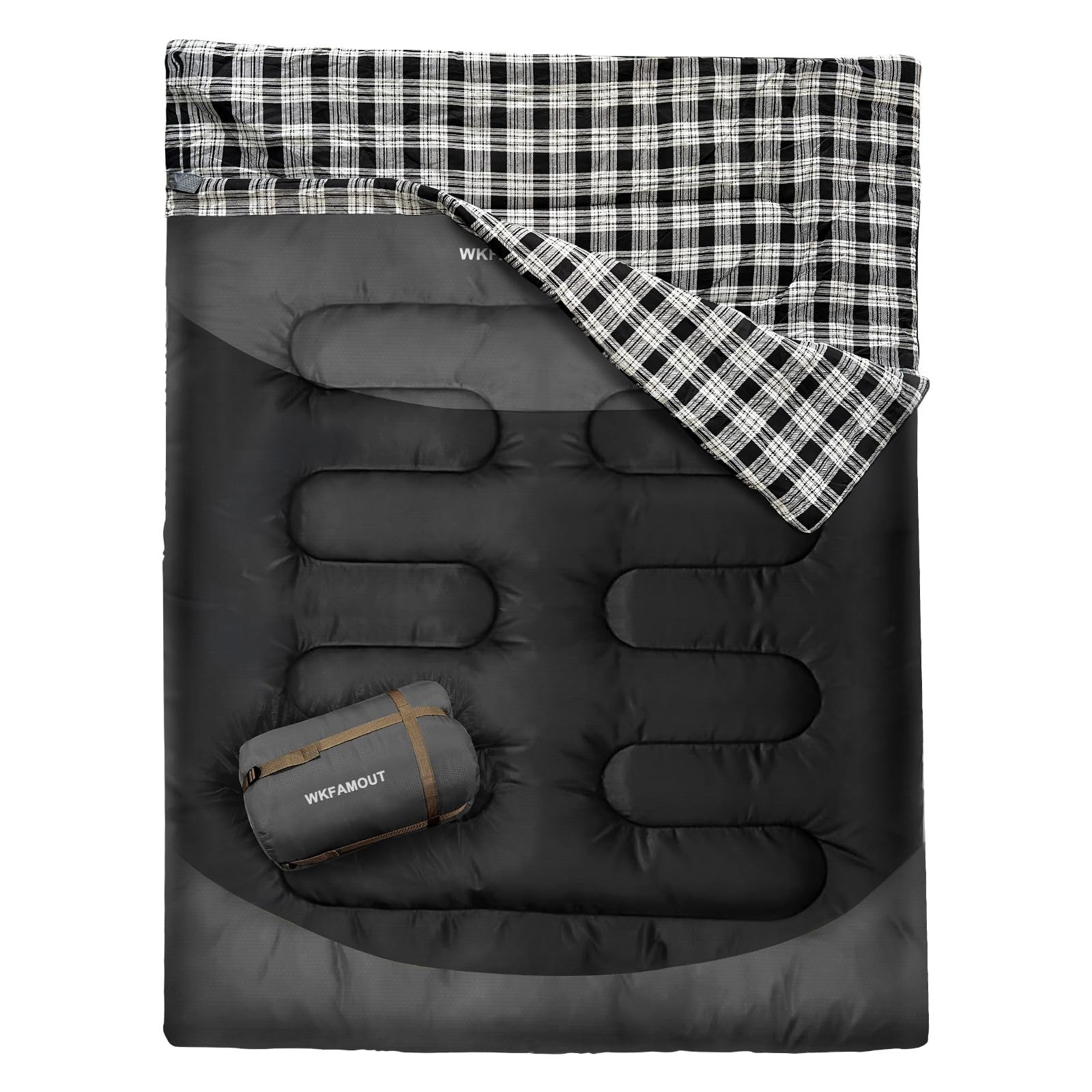 WKFAMOUT Cotton Flannel Double Sleeping Bag for Adults Machine Washable 2 Per...