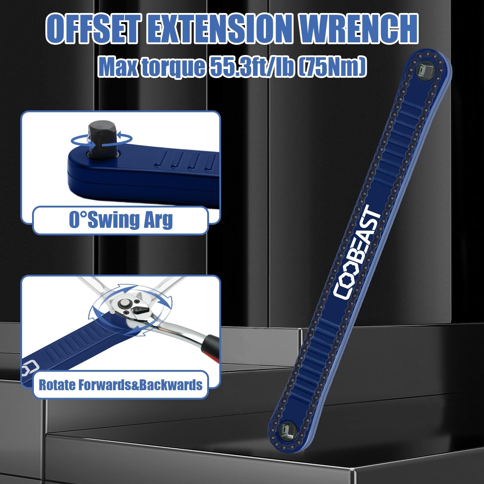 coobeast Offset Extension Wrench Impact Ready Socket Wrench Extender Tool wit...