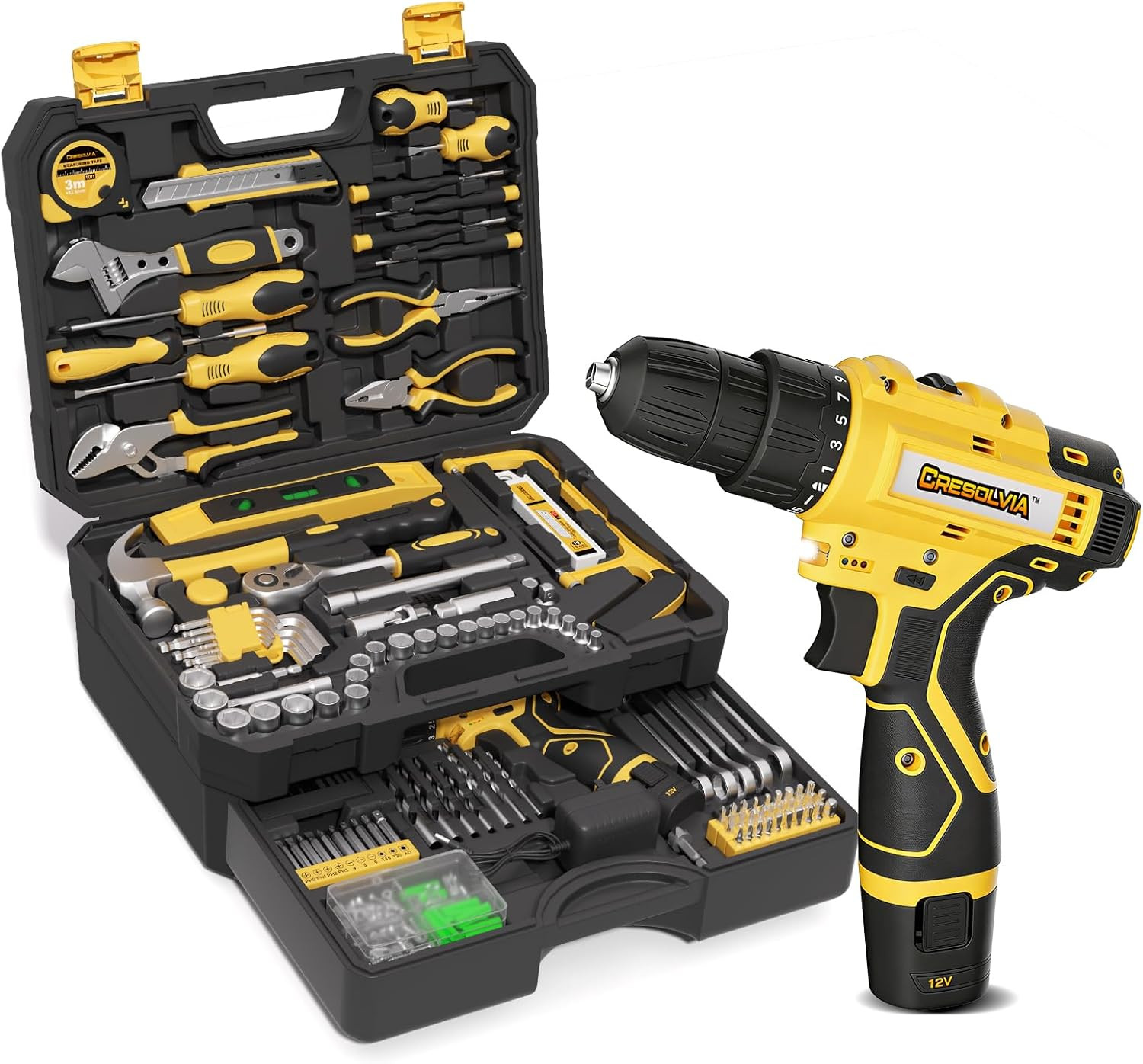 299-Piece Tool Kit Box with 12V Cordless Drill for Home Repairs