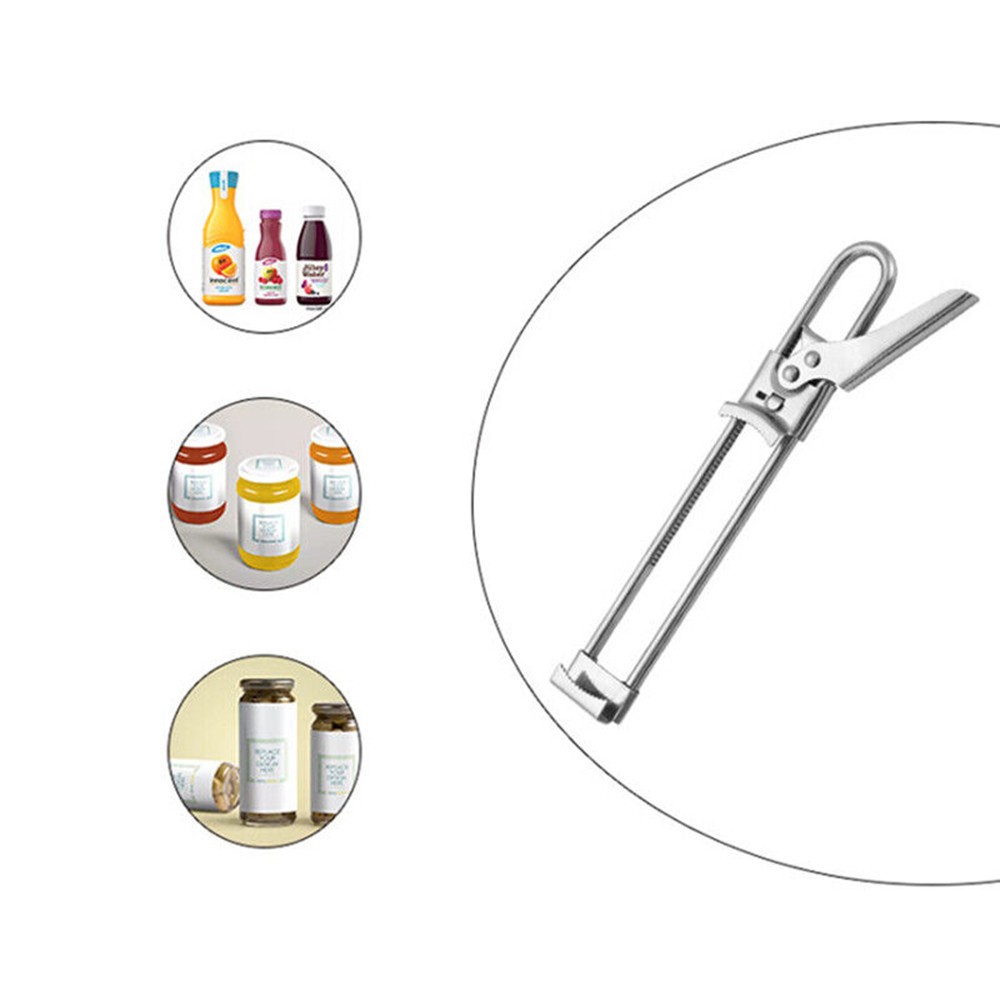 Stainless Steel Adjustable Can Opener Handle Tool Jar Bottle Lid Remover Tool