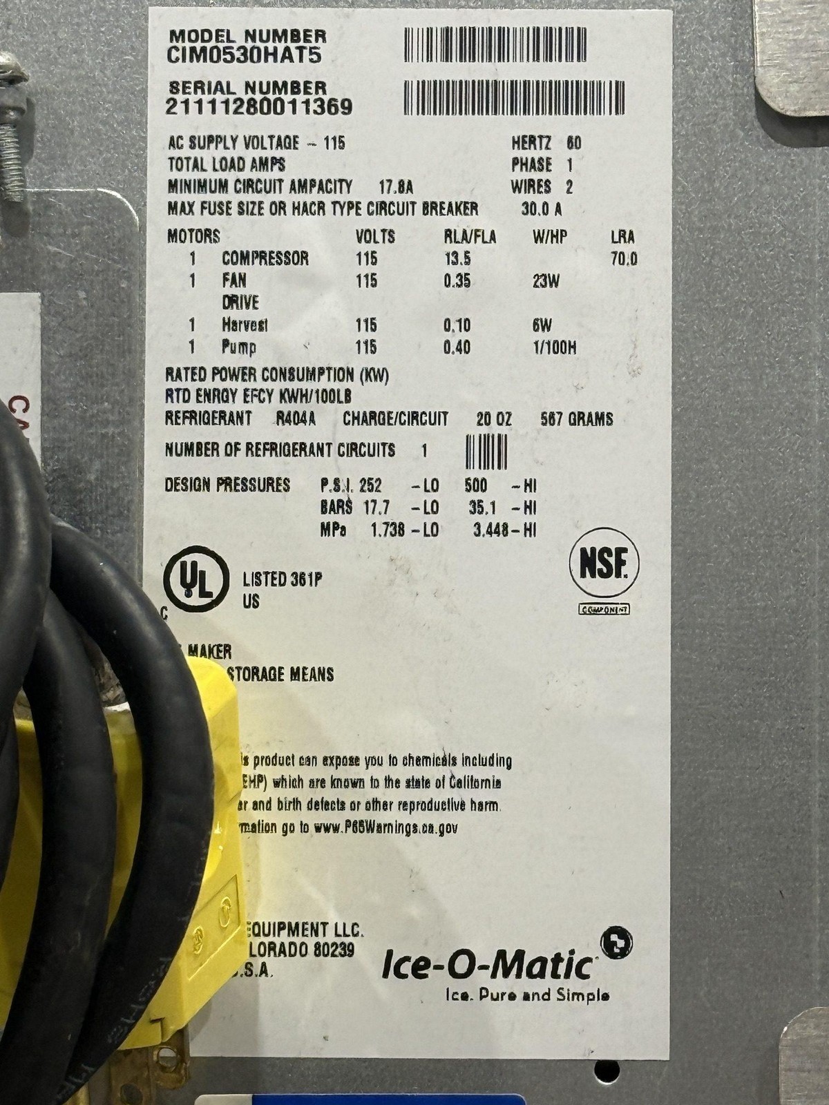 ICE-O-MATIC CIM0530HAT 30" HALF CUBE ICE MACHINE WITH ICE BIN