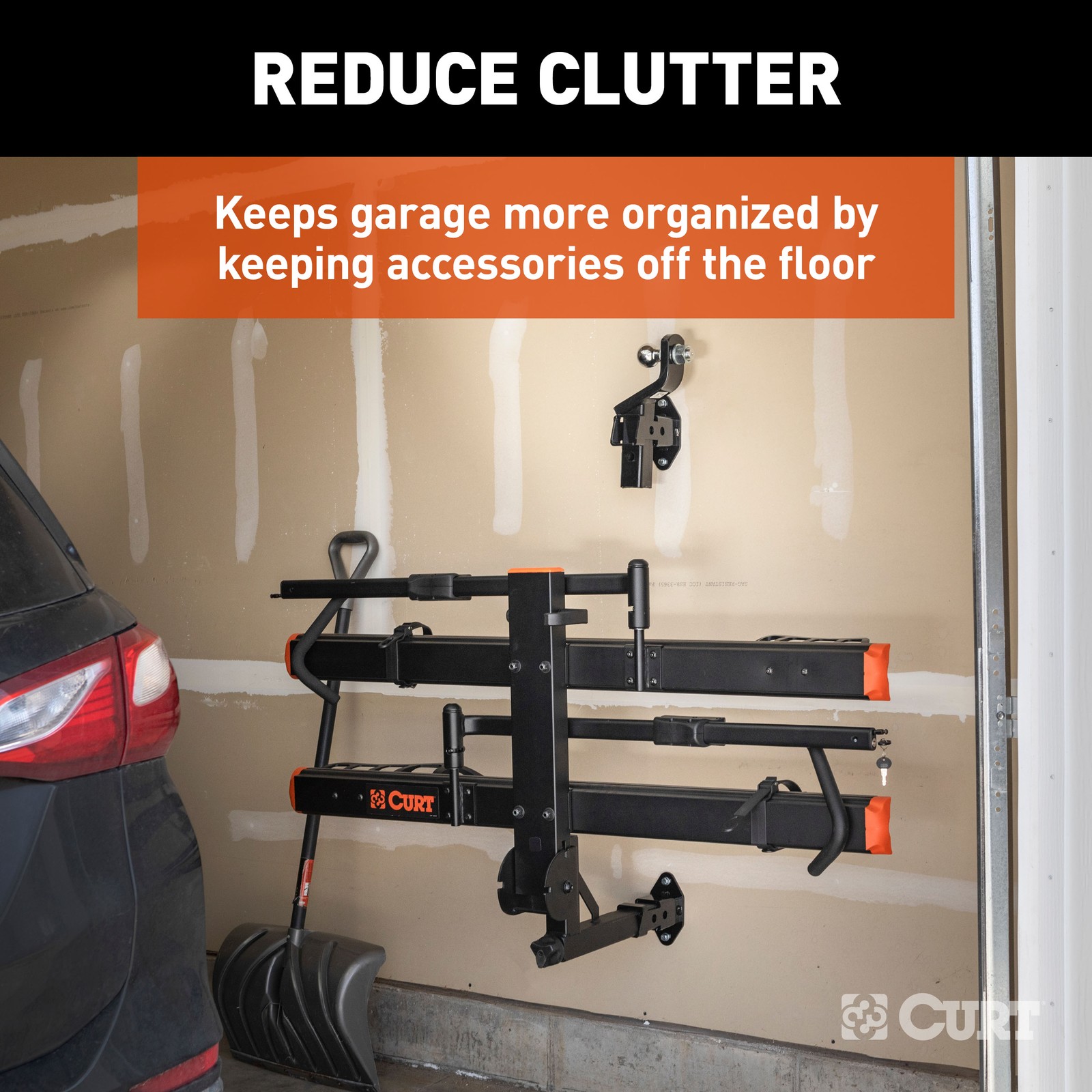 CURT 45069 Trailer Hitch Accessory Wall Mount Storage 2-Inch Receiver