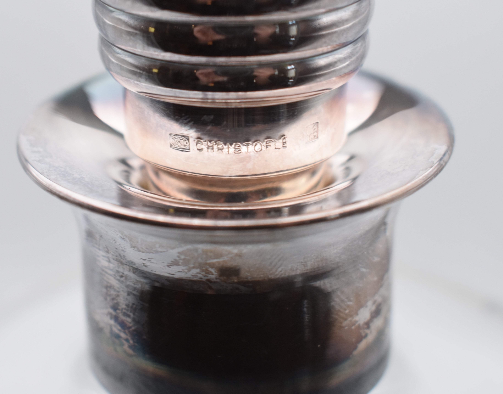 Christofle Brandy Bottle with Silver Plate Top / Stopper