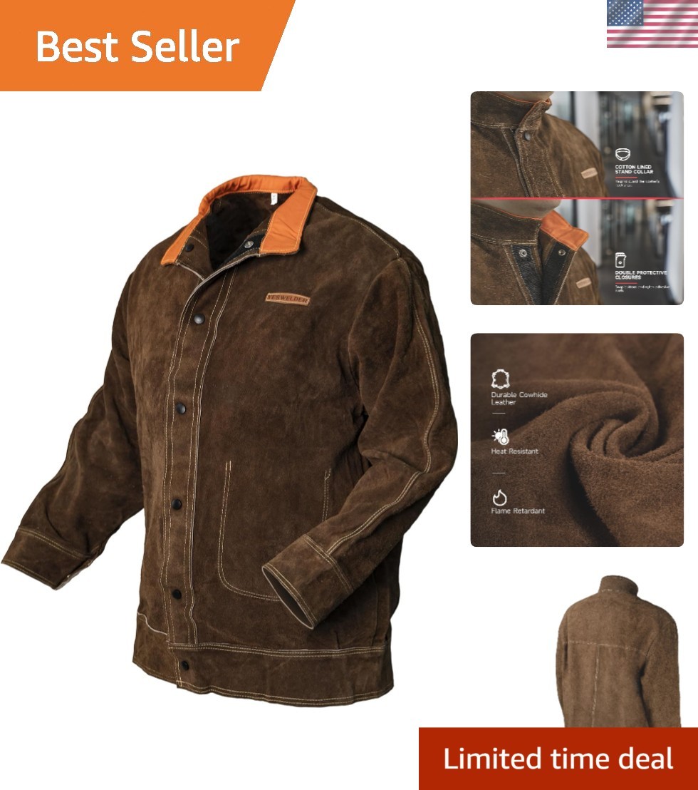 Leather Welding Jacket for Men Women Safety Work Heavy Duty Flame Resistant Gear